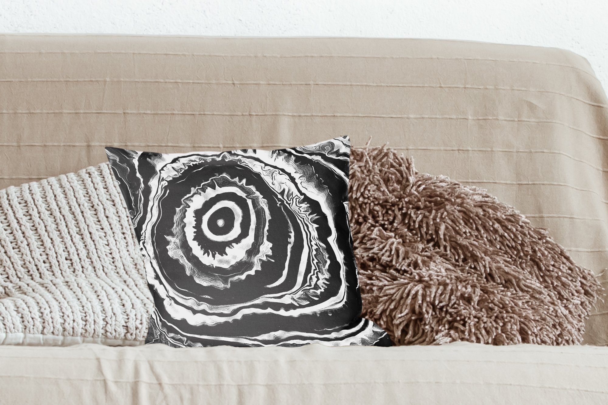 Schwarz Sofakissen Schlafzimmer, Zierkissen Muster, mit Dekokissen Marmor für Füllung Deko, Wohzimmer, - - MuchoWow