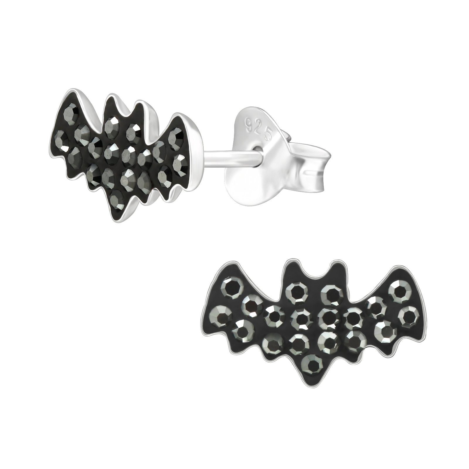 BUNGSA Ohrring-Set Ohrstecker Glitzer-Fledermaus für Halloween-Fans schwarz aus 925 Silbe (1 Paar (2 Stück), 2-tlg), Ohrschmuck Ohrringe