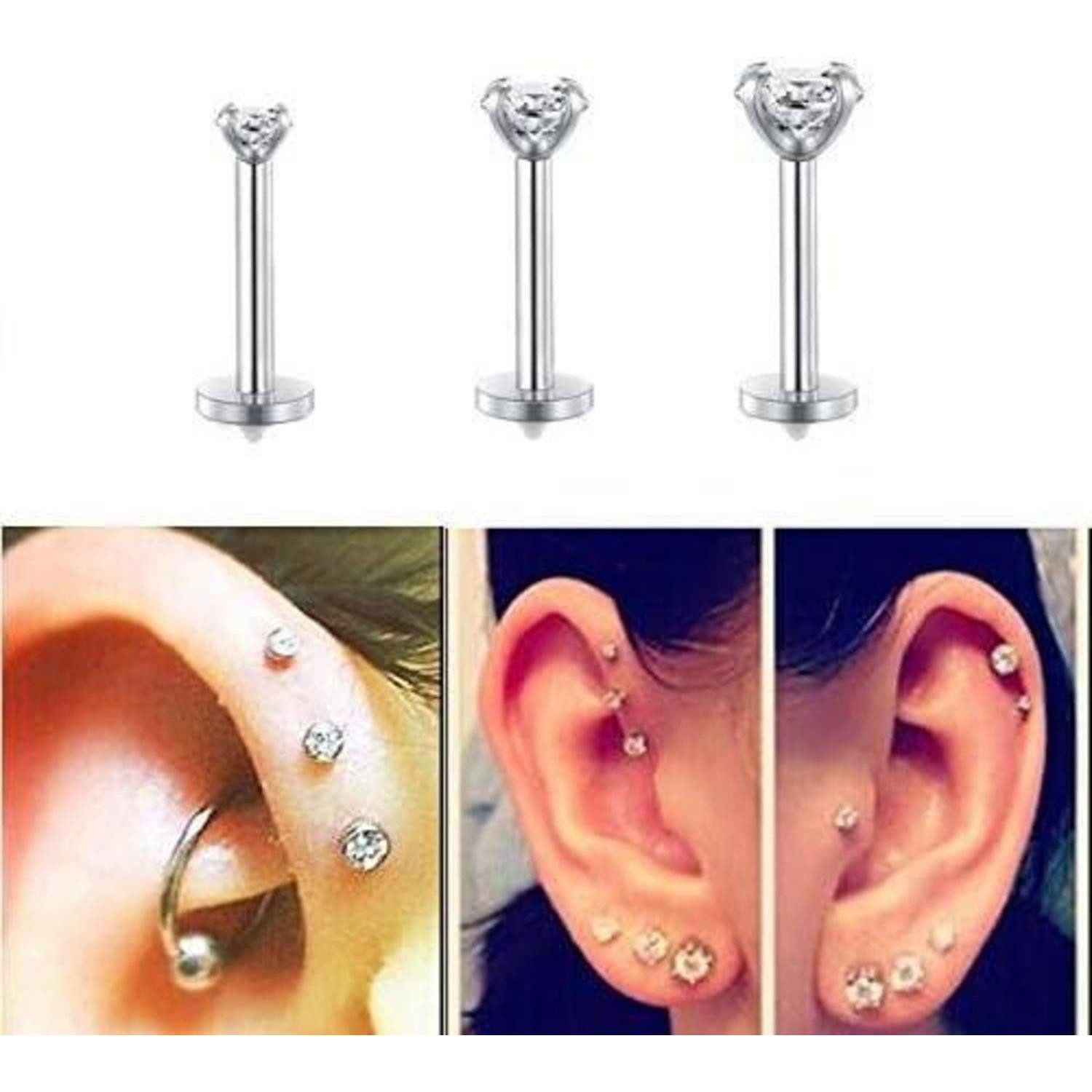 MODRSA Nasenpiercing 16G Durchsichtig Acryl Zirkonia Lippen Tragus Helix Piercing Set
