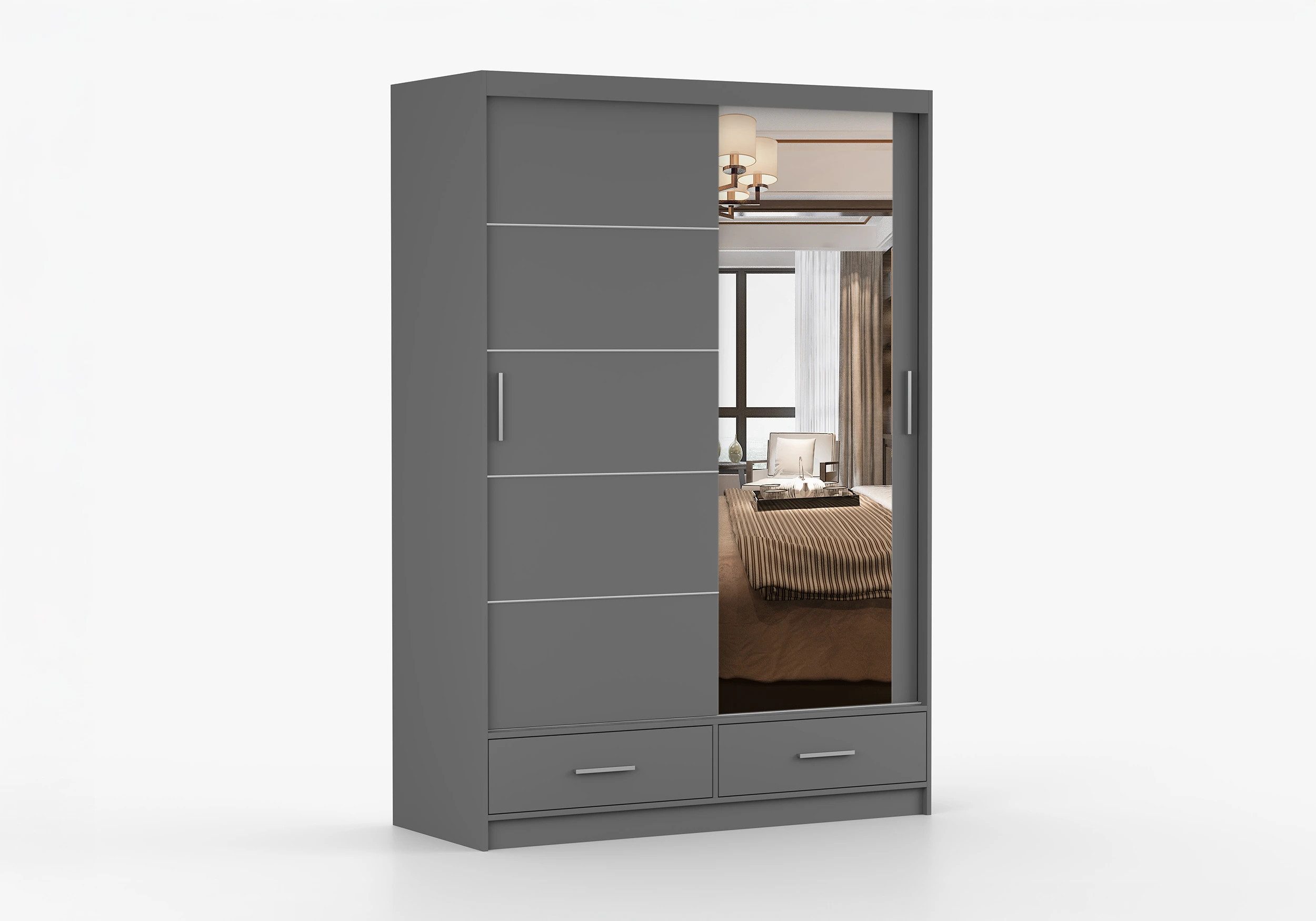 imoebel24 Schwebetürenschrank FLORENCE 150 cm - Grau / Grau günstig online kaufen
