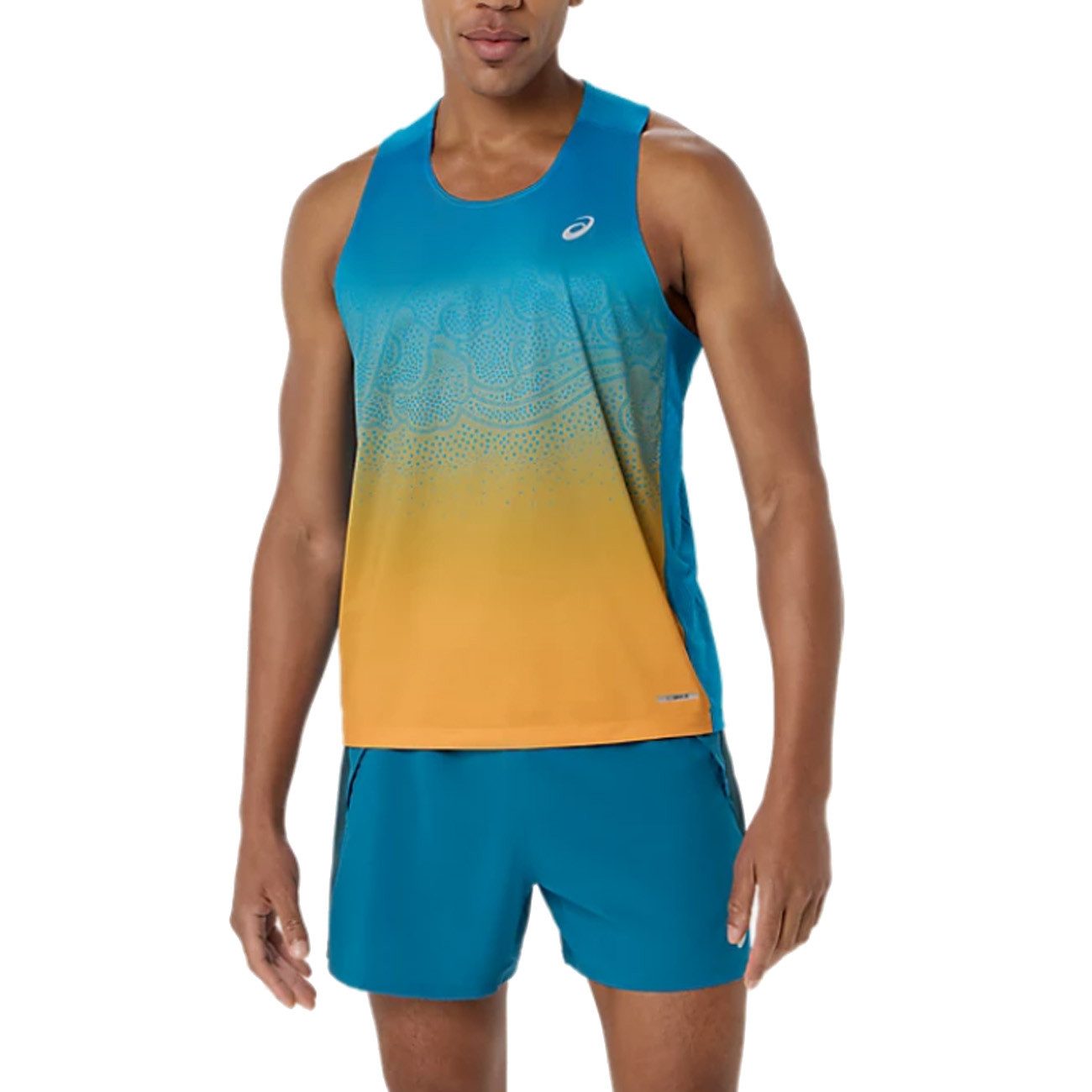 Laufshirt Asics Road Fade Singlet Herren Aegean Blue Yamabuki
