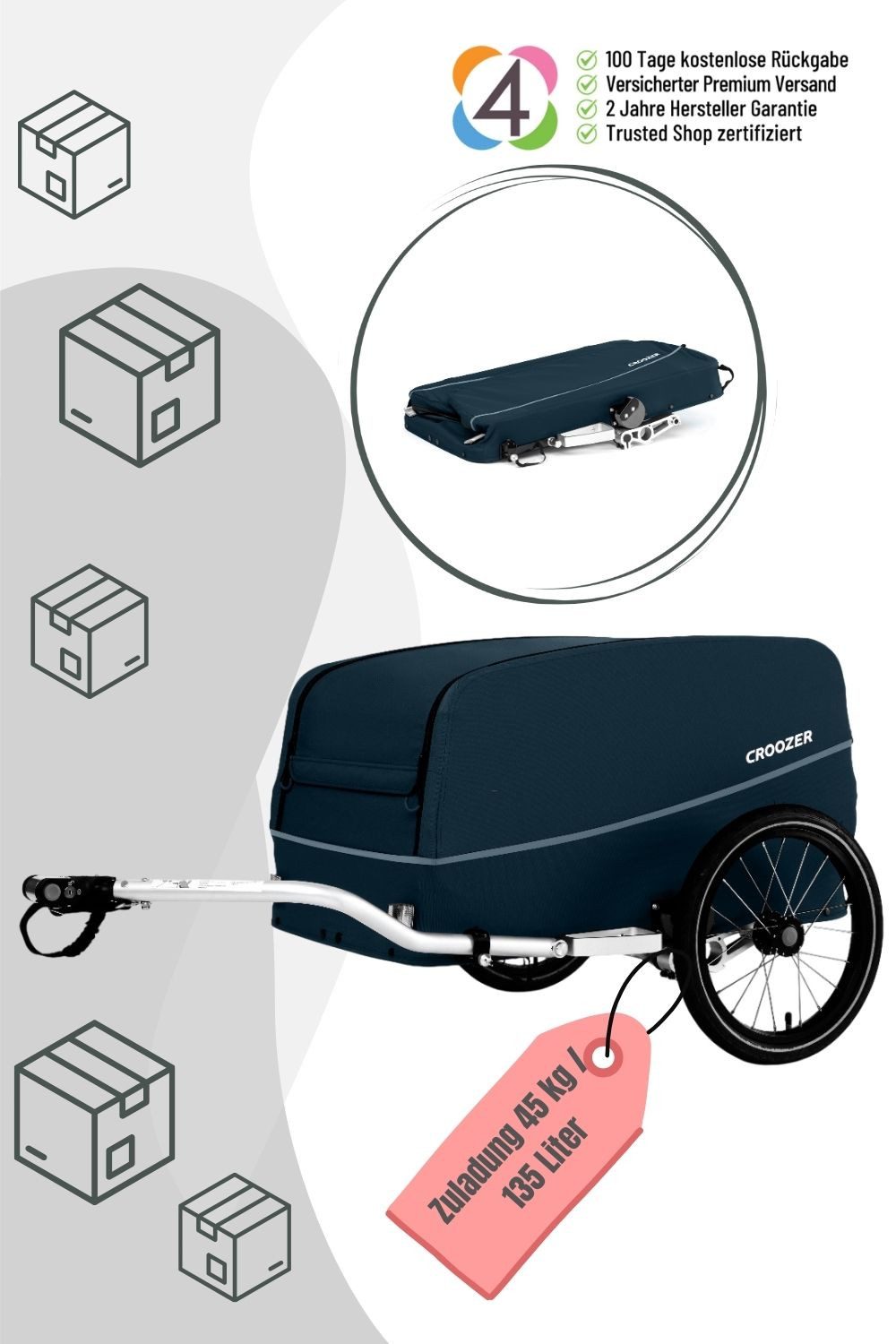 Croozer Fahrradlastenanhänger Cargo Tuure inkl. Kupplung - Farbe: Blueberry Blue