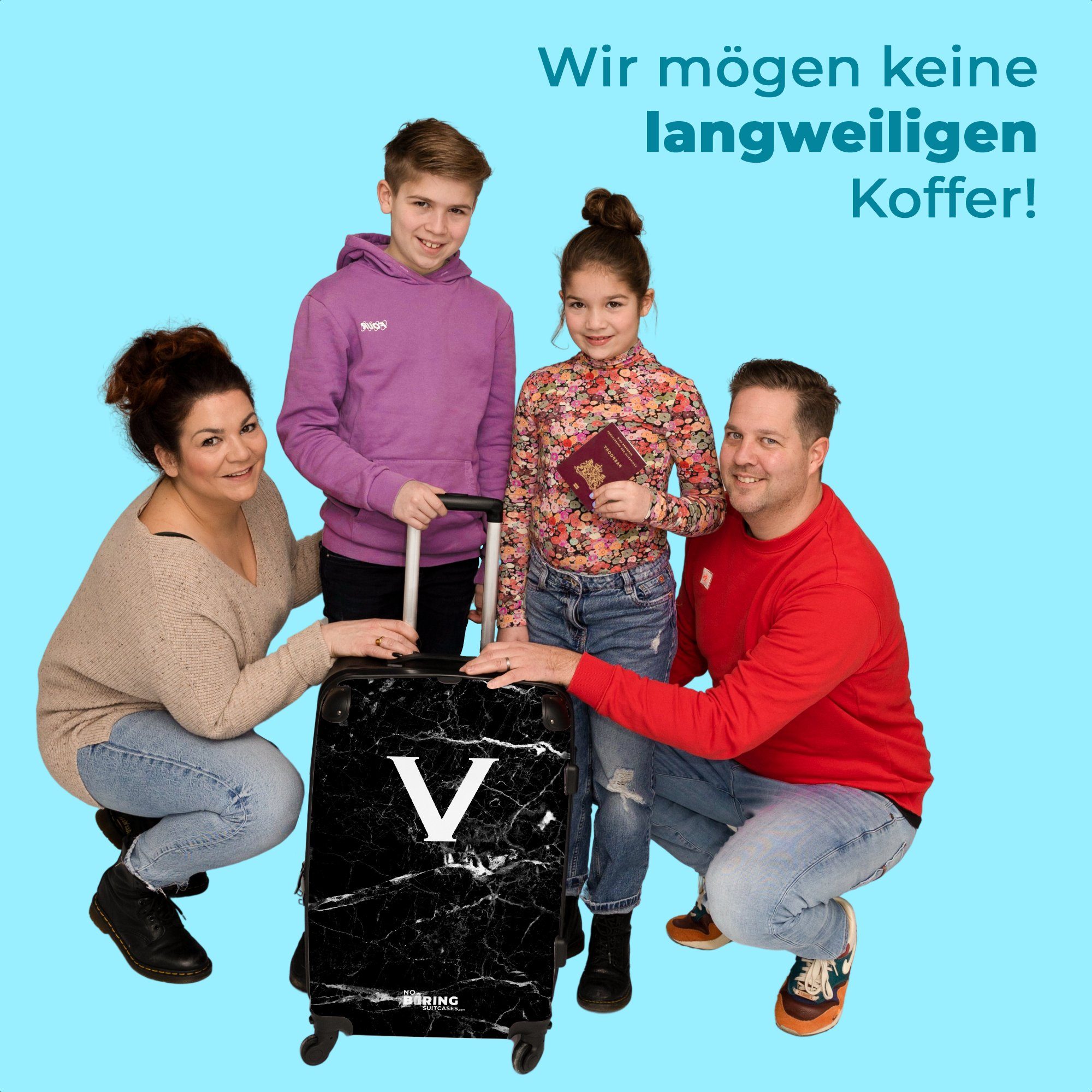 Schwarz V, 4 mit - Rollkoffer Aufgabegepäck Reisekoffer 4 - Rollen, Marmordruck Rollen Buchstabe Koffer NoBoringSuitcases.com© - 67x43x25cm Trolley Große