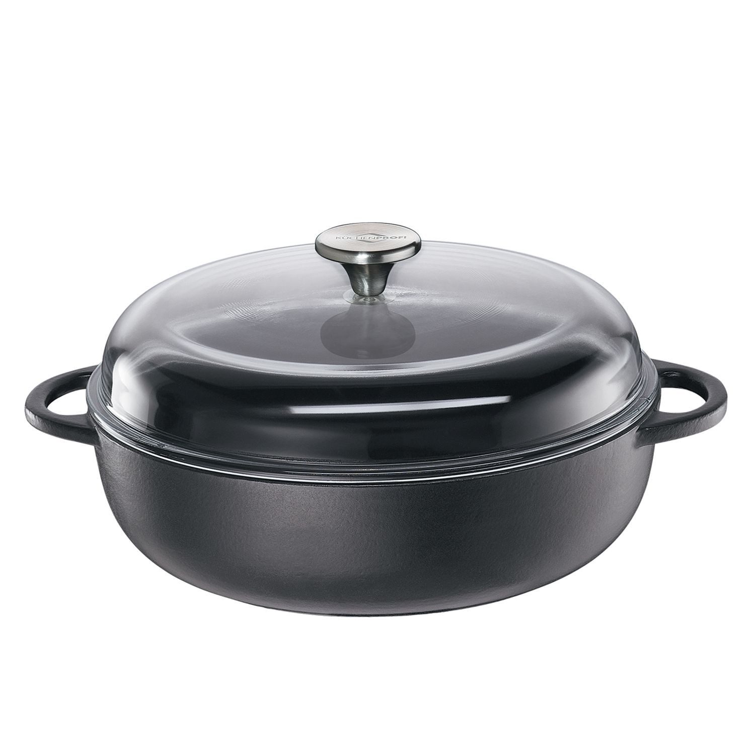 Küchenprofi Bratpfanne Provence Bauernpfanne mit Glasdeckel Schwarz 24 cm, Gusseisen