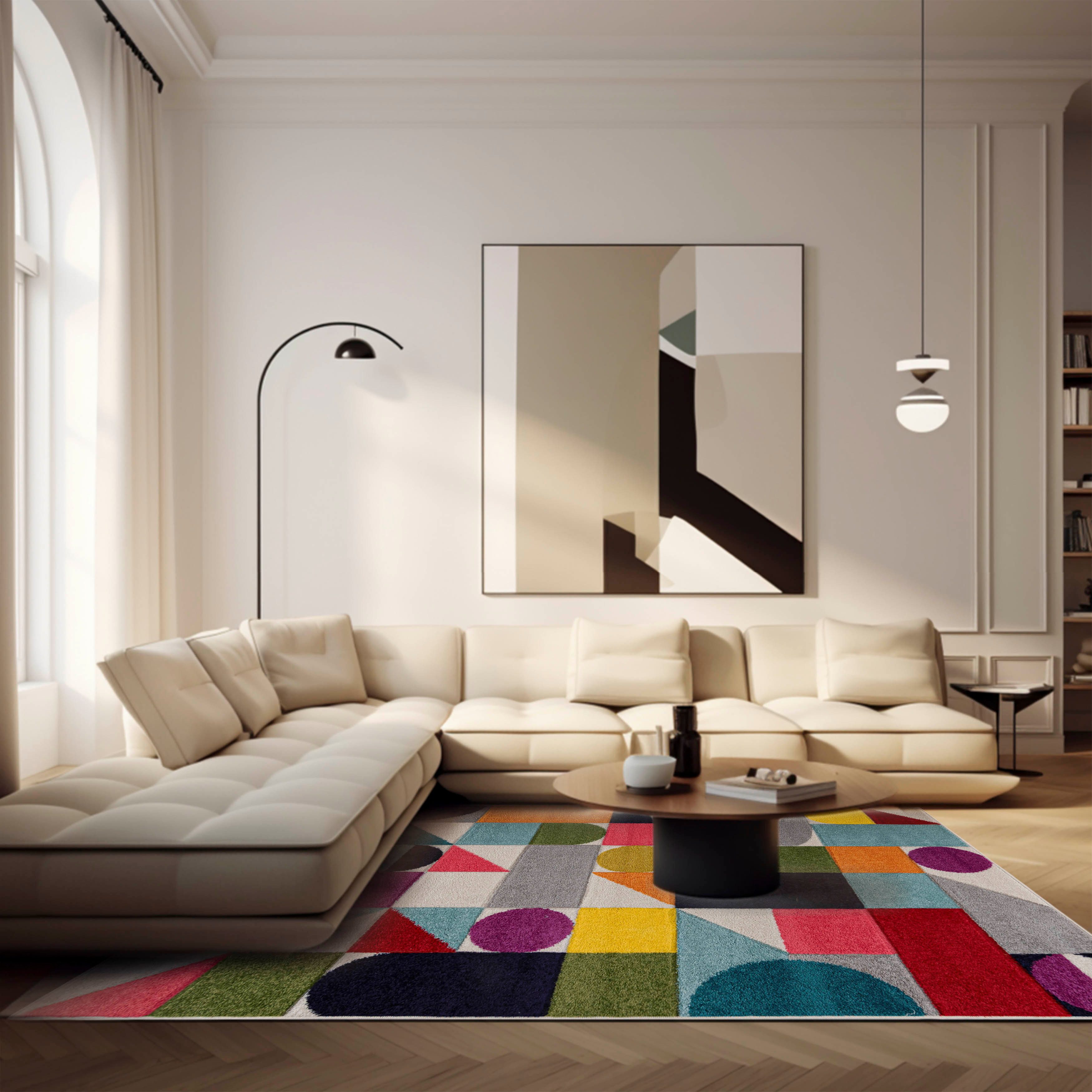 Mazovia Designteppich Modern Geometrischer Teppich Bunt Weich Teppich für Wohnzimmer Bunte, 80 x 150 cm, Fußbodenheizung