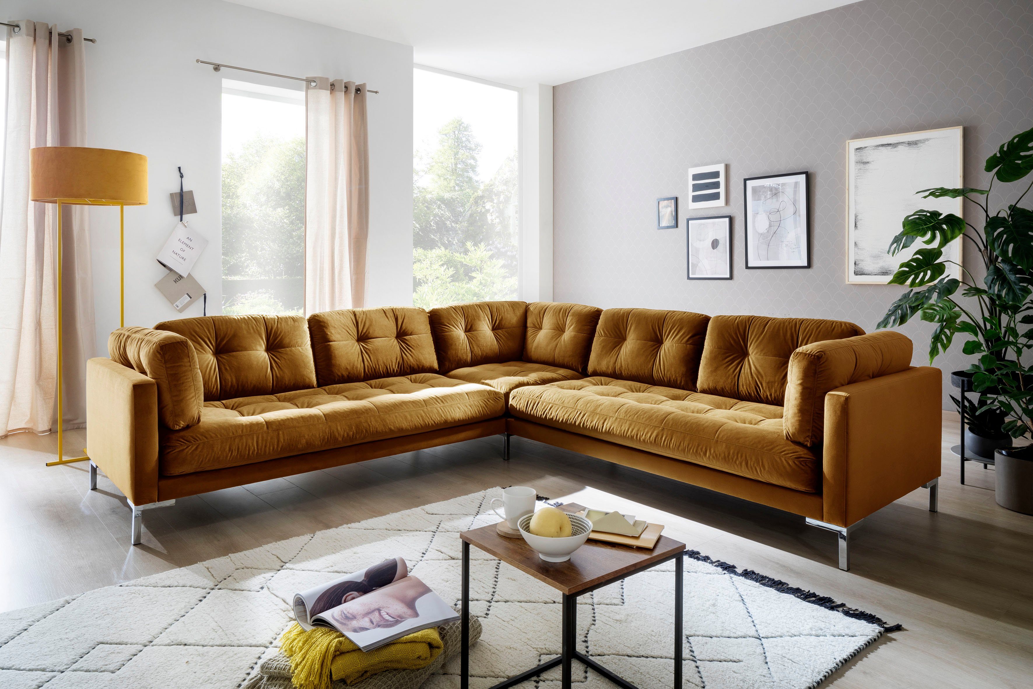 Trends by HG Wohnlandschaft Landau U-Form, in Cord-Stoff mit Metallfuß