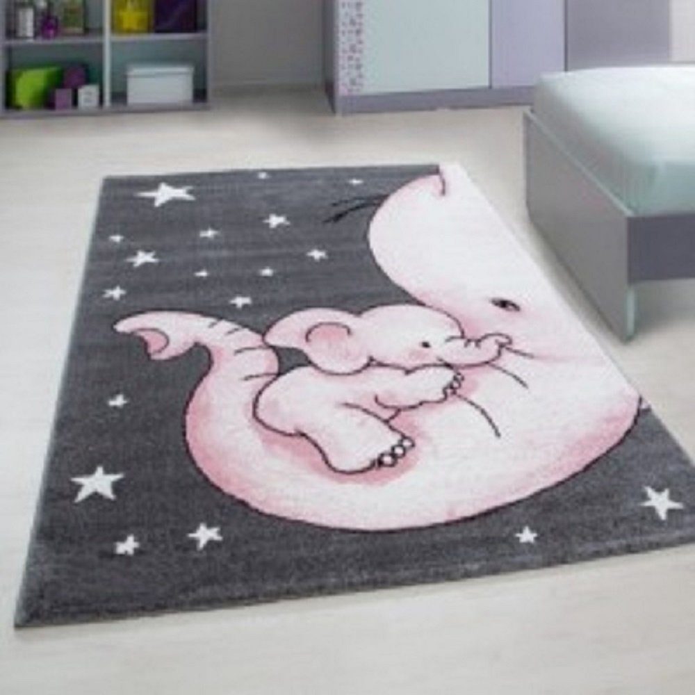 Kinderteppich mit niedlichem Elefantenmotiv- Baby/Kinderzimmer, Giantore, rechteck Pink