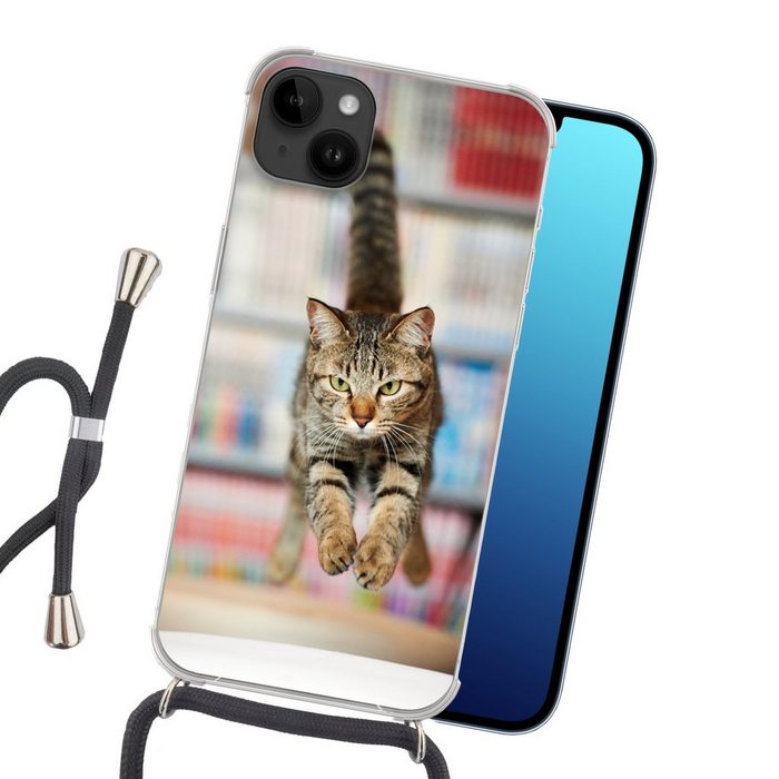 MuchoWow Handyhülle Katze - Frühling - Stuhl Handyhülle Telefonhülle Apple iPhone 14 Plus FN11396