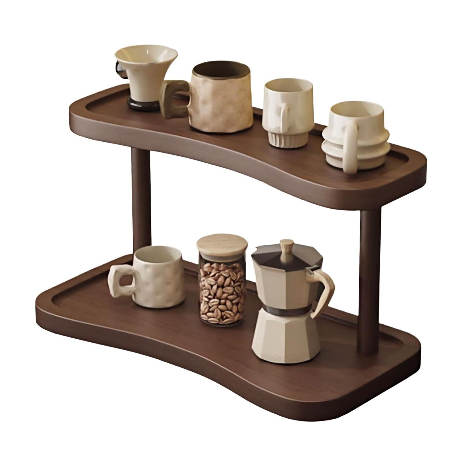 BlingBin Ablageregal Tassenregal Kaffeetassenständer mit 2 Ebenen, Kaffeestation Organizer, 1er Set 1-tlg., Coffee Mug Stand, für Tee- und Kaffeebar-Zubehör, Tassen Präsentation