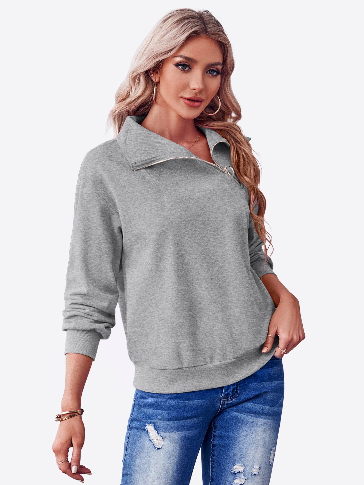 Imily Bela Sweatshirt Damen-Sweatshirt mit Rollkragen und Reißverschluss (P günstig online kaufen