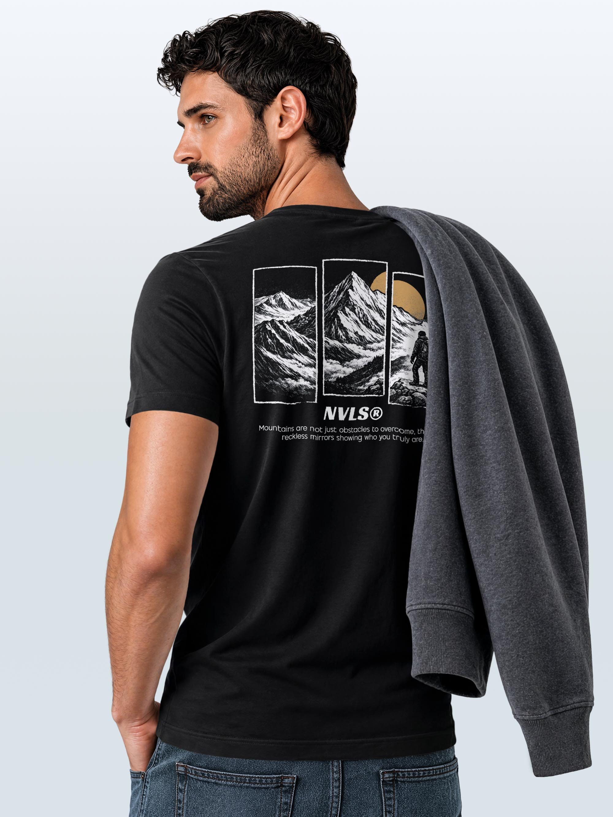 Neverless Print-Shirt Herren T-Shirt Backprint Mountain Adventure Grafik Outdoor Nature mit Print – Bild 5 von 5