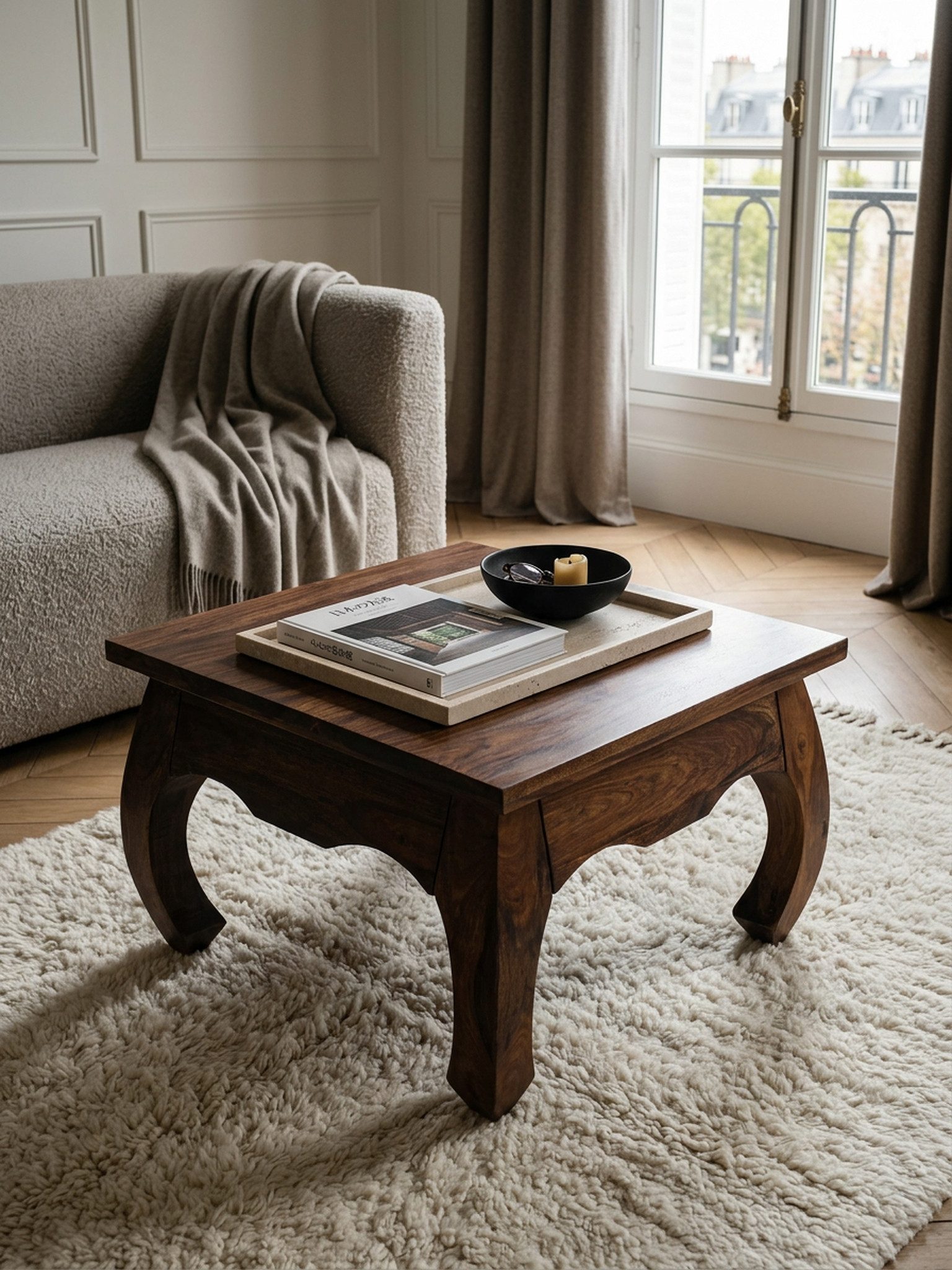 KADIMA DESIGN Couchtisch Couchtisch Massiv-Holz 60 cm breit Wohnzimmer-Tisch Design Sofatisch, dunkel-braun Landhaus-Stil Beistelltisch