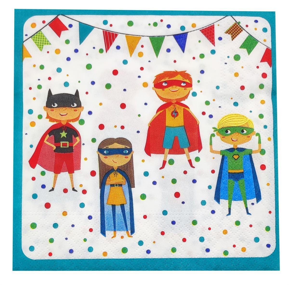 PAPSTAR Papierserviette 20 Servietten Superhelden Motto Party 330x330mm bunt, (Set, 20 St., Papierservietten), Superheldenparty Jungsgeburtstag Jungs Party Feier Mottoparty