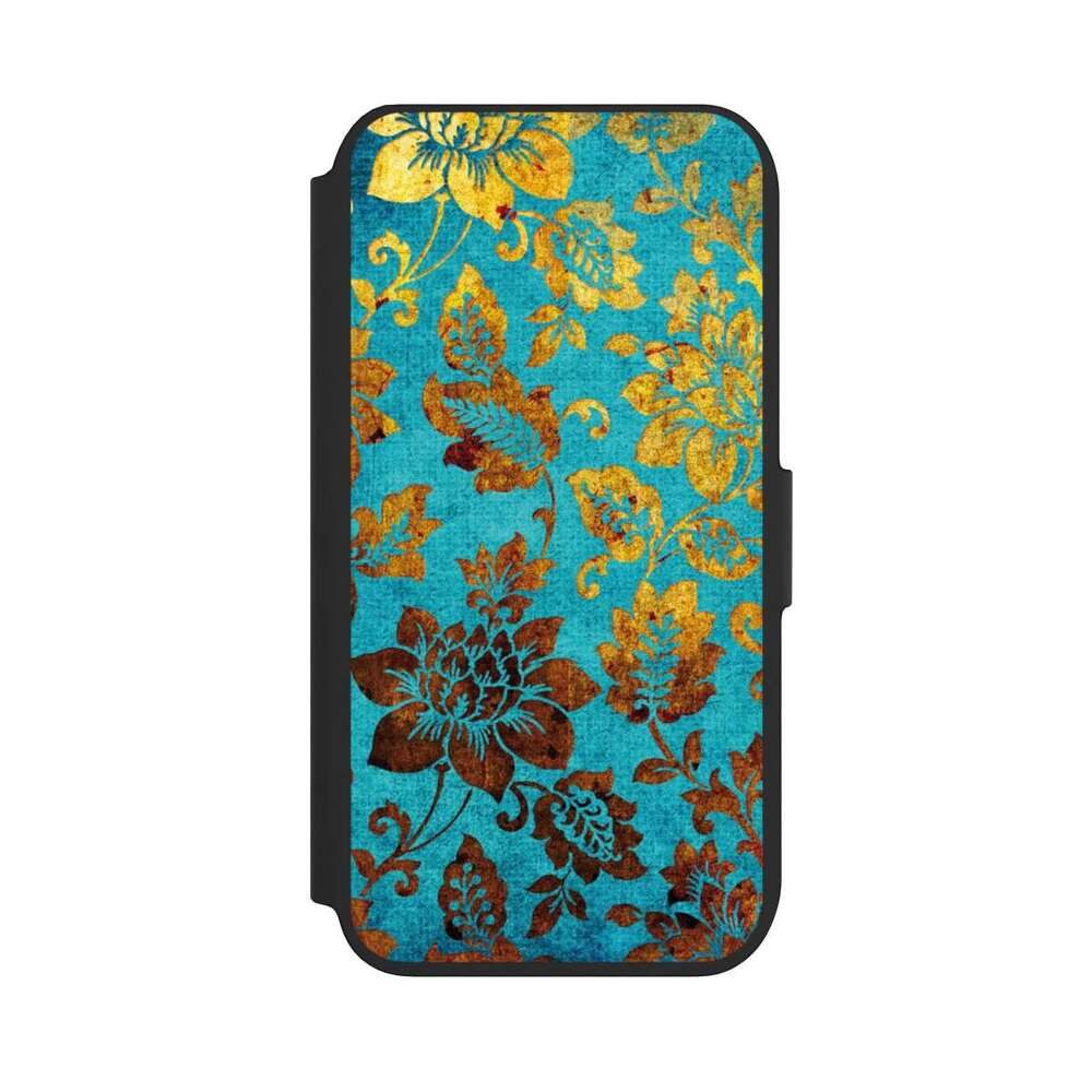 NIVOCASE Handyhülle Vintage Ornamente Blumen Blue Vintage, Apple iPhone 8 Klapphülle Handyhülle aus Kunst Leder NIVOflip schwarz