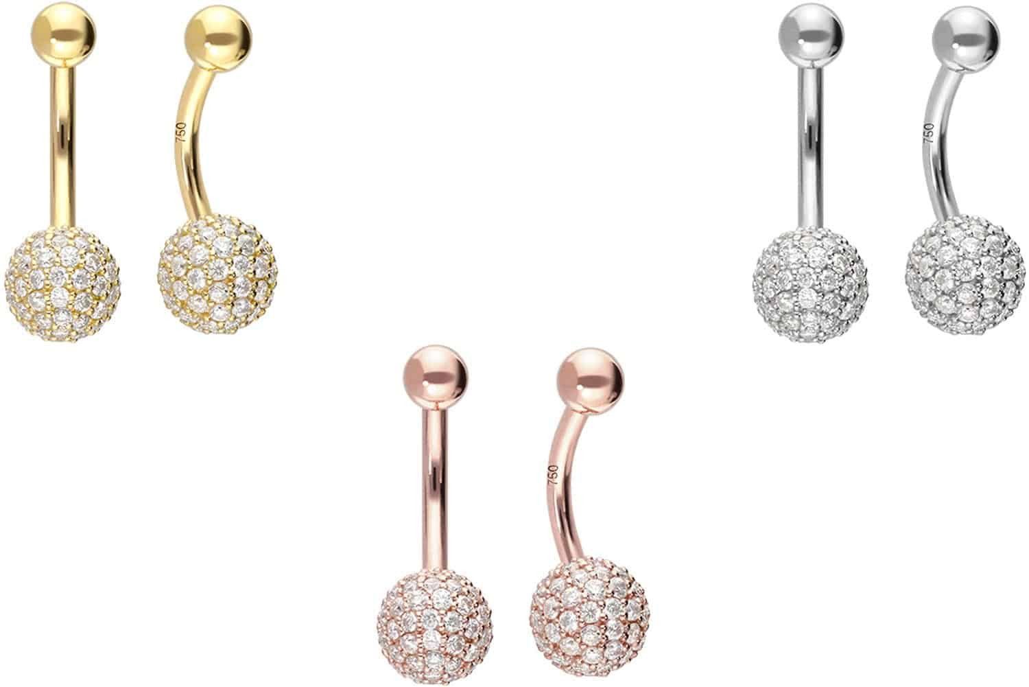 PIERCINGLINE Bauchnabelpiercing 18 Karat Gold Bananabell MULTI-MOISSANIT (Bananabells, 1-tlg)