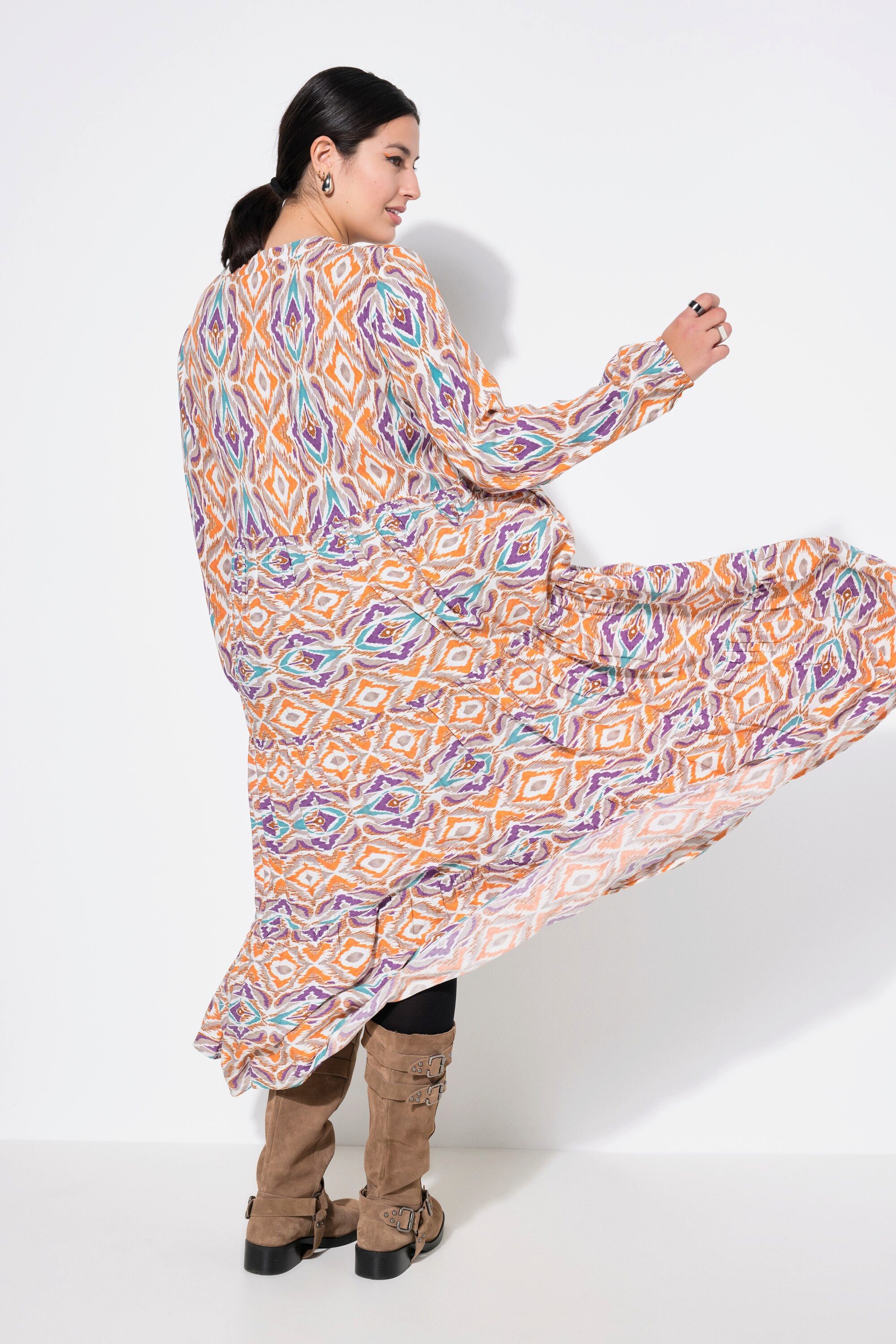 Studio Untold Maxikleid Maxikleid Alloverprint V-Ausschnitt Volants