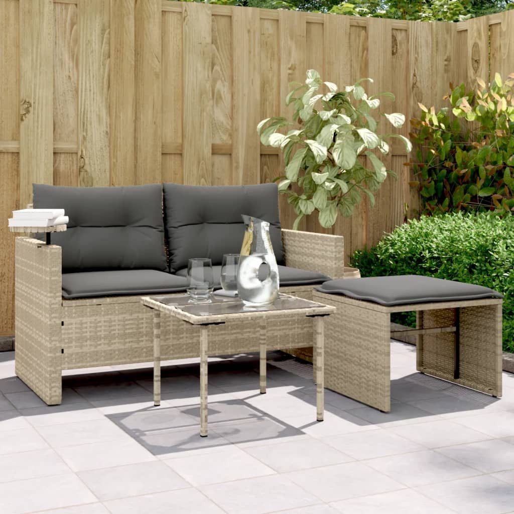vidaXL Loungesofa 3-tlg. Garten-Sofagarnitur mit Kissen Hellgrau Poly Rattan, 1 Teile