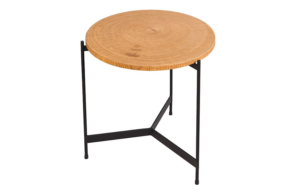 riess-ambiente Couchtisch FUSION 50cm natur/schwarz - Eichenholz, Furnier, Metall, Baumscheibe (Einzelartikel, 1-St), Dreifuß Beistelltisch - ideal für Wohnzimmer, Loft, oder TV-Ecke