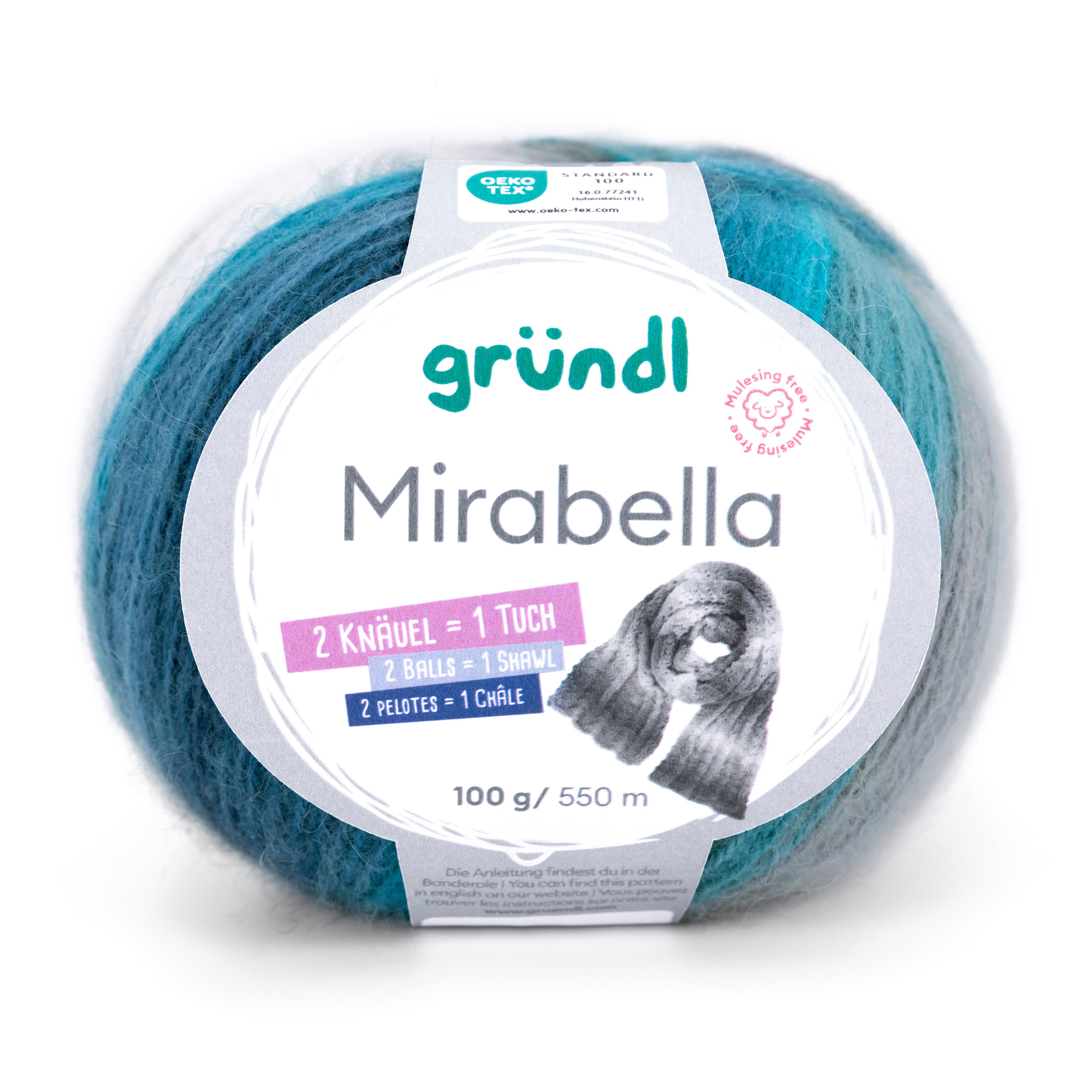 Gründl Wolle Mirabella Farbverlaufsgarn mit Anleitung Häkelwolle, 550,00 m (Wolle Farbverlaufswolle zum Stricken und Häkeln, Strickwolle, Strickgarn, Handstrickgarn), 80% Polyacryl, 20% Wolle