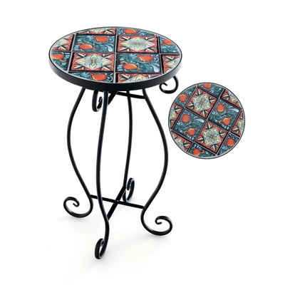 COSTWAY Gartentisch, Mosaiktisch rund aus Metall & Keramik, ∅30x50cm