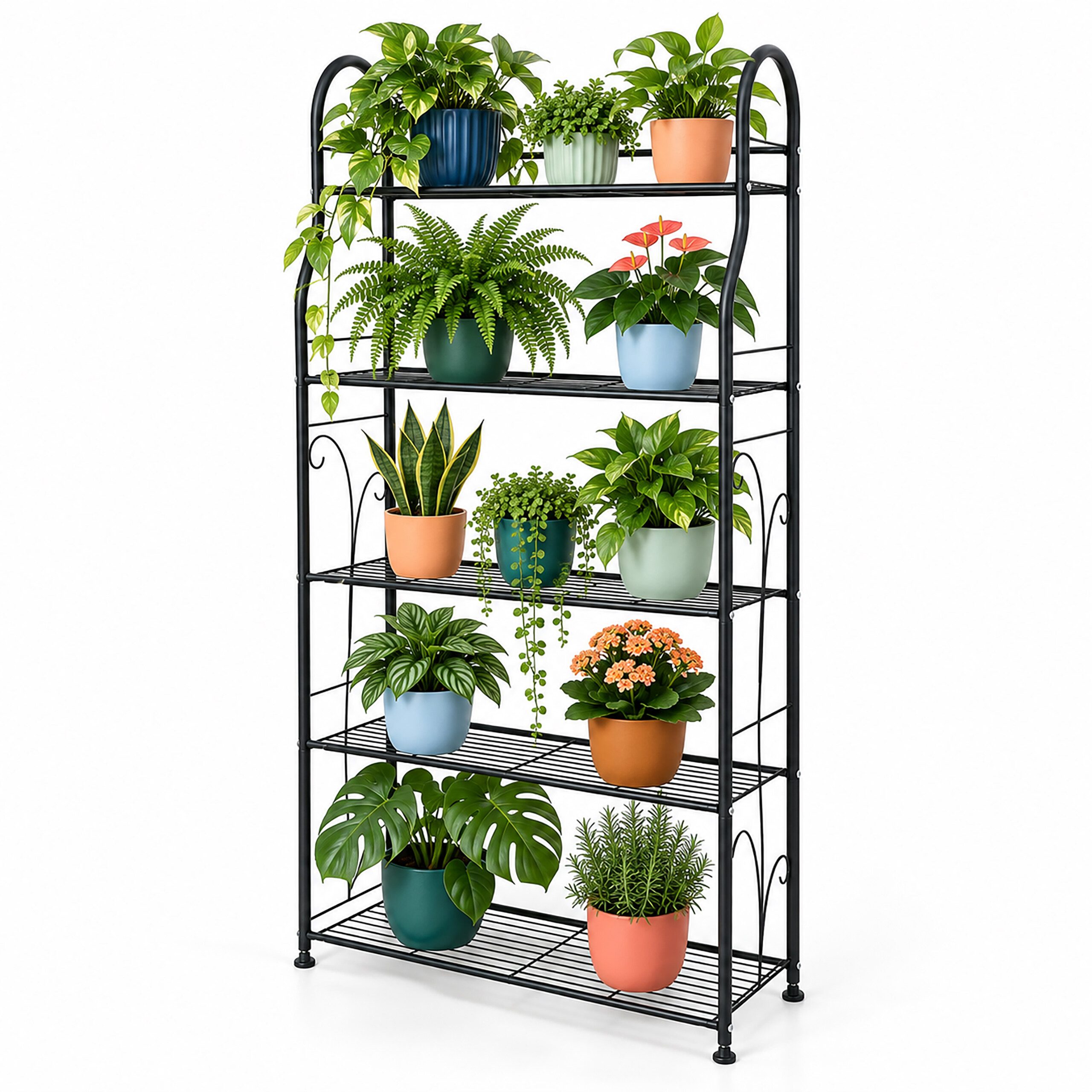 relaxdays Pflanzentreppe Blumenregal Metall mit mehreren Ablagen (1 St), schwarz, 5 Ablagen