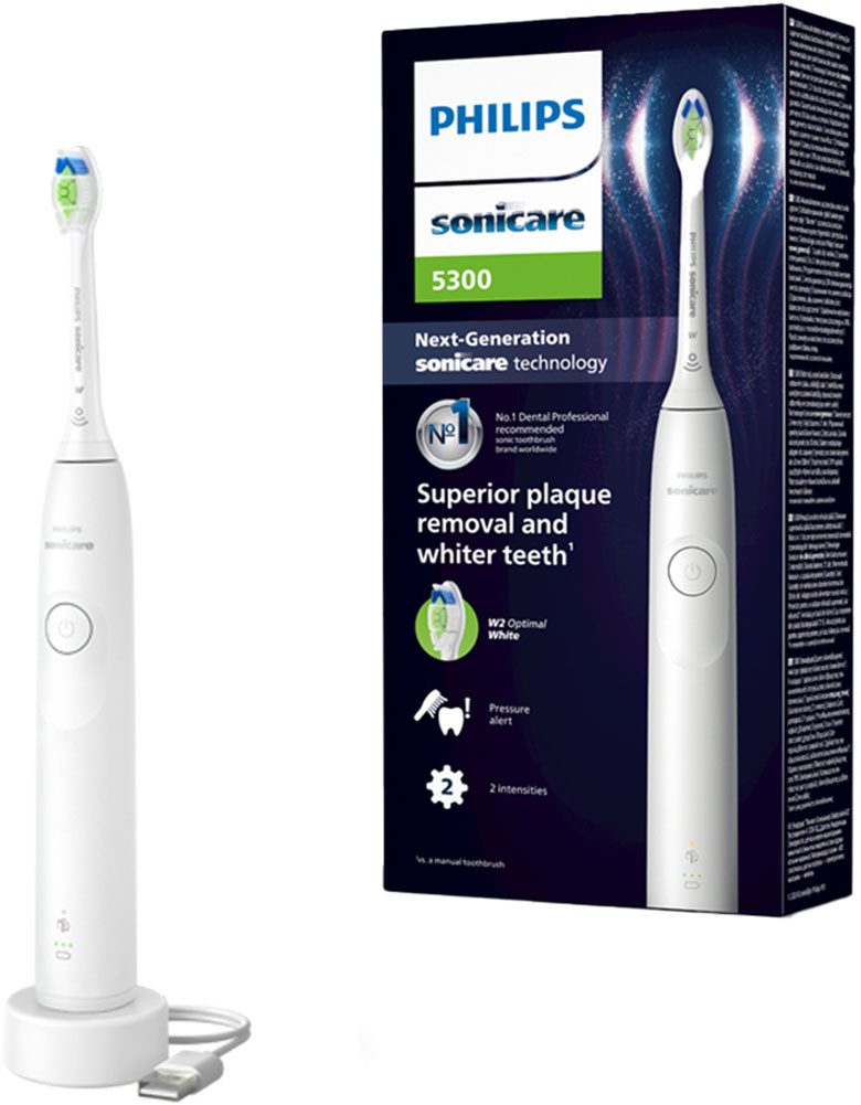Philips Sonicare Elektrische Zahnbürste Series 5300 HX7108/01, Aufsteckbürsten: 1 St., mit Andruckkontrolle, 2 Intensitätsstufen, inkl. Ladegerät