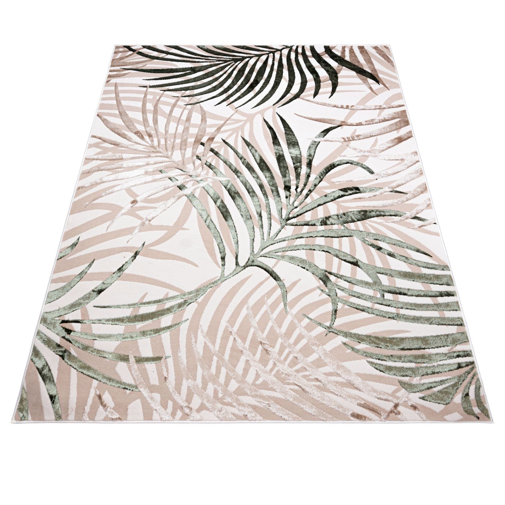 Mazovia Designteppich Modern Teppich für Wohnzimmer- Beige Creme mit Gold, 80 x 150 cm, Glänzende,Palmenzweige Feder,Modern,Höhe 10 mm,Weich,Pflegeleicht – Bild 5 von 5