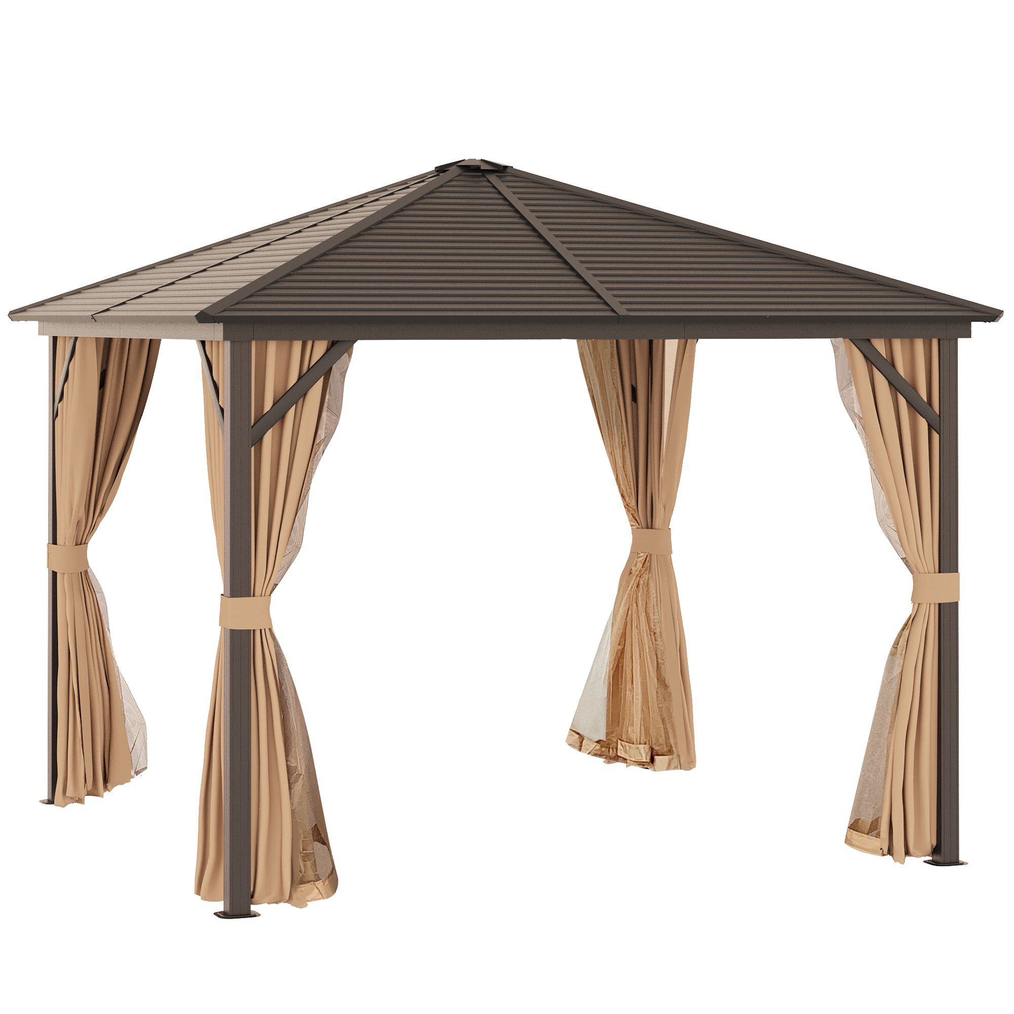 Outsunny Pavillon mit Metalldach, mit 4 Seitenteilen, (Partyzelt