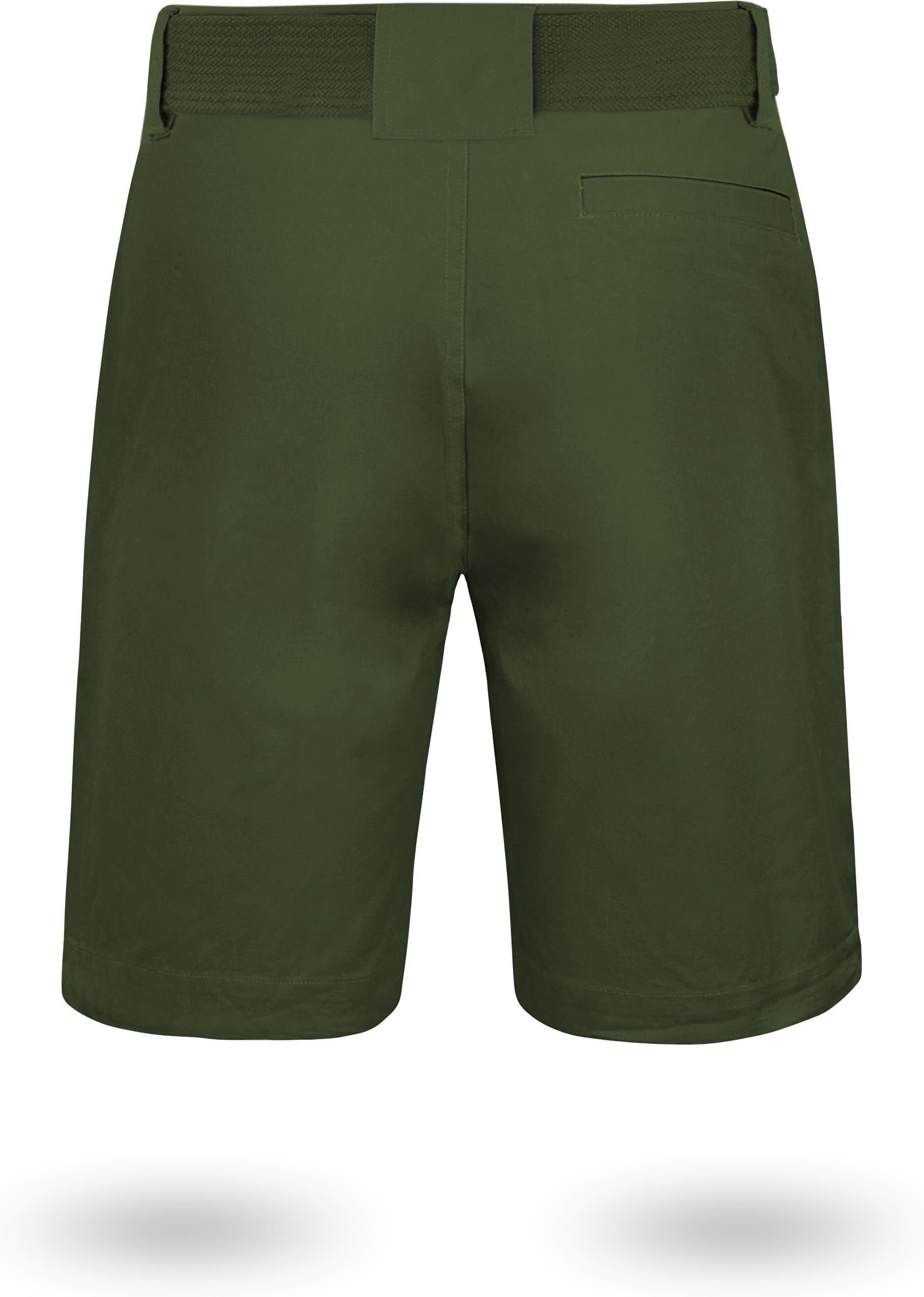 mit mit Oliv „Gobi“ kurze Shorts Bermudas aus „Taklamakan“ Sommershort Vintage 100% Shorts Zippertasche normani invisible Bio-Baumwolle Chino Gürtel
