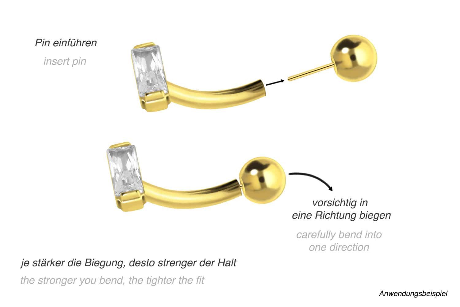 PIERCINGLINE Bauchnabelpiercing Titan Banane mit Push Fit EINGEFASSTES KRISTALLRECHTECK (Bananen, 1-tlg)
