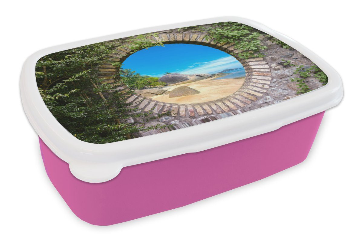 (2-tlg), Kinder, Kunststoff Erwachsene, Brotdose Sommer Lunchbox Mädchen, Strand MuchoWow rosa - Tropisch, für Kunststoff, Brotbox Snackbox, Aussicht - -