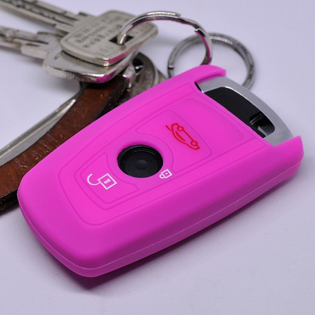 mt-key Schlüsseltasche Autoschlüssel Softcase Silikon Schutzhülle Pink, für BMW F20 F13 F30 F31 F32 F33 F22 1er 2er 3er 4er F10 F25 F07 F11
