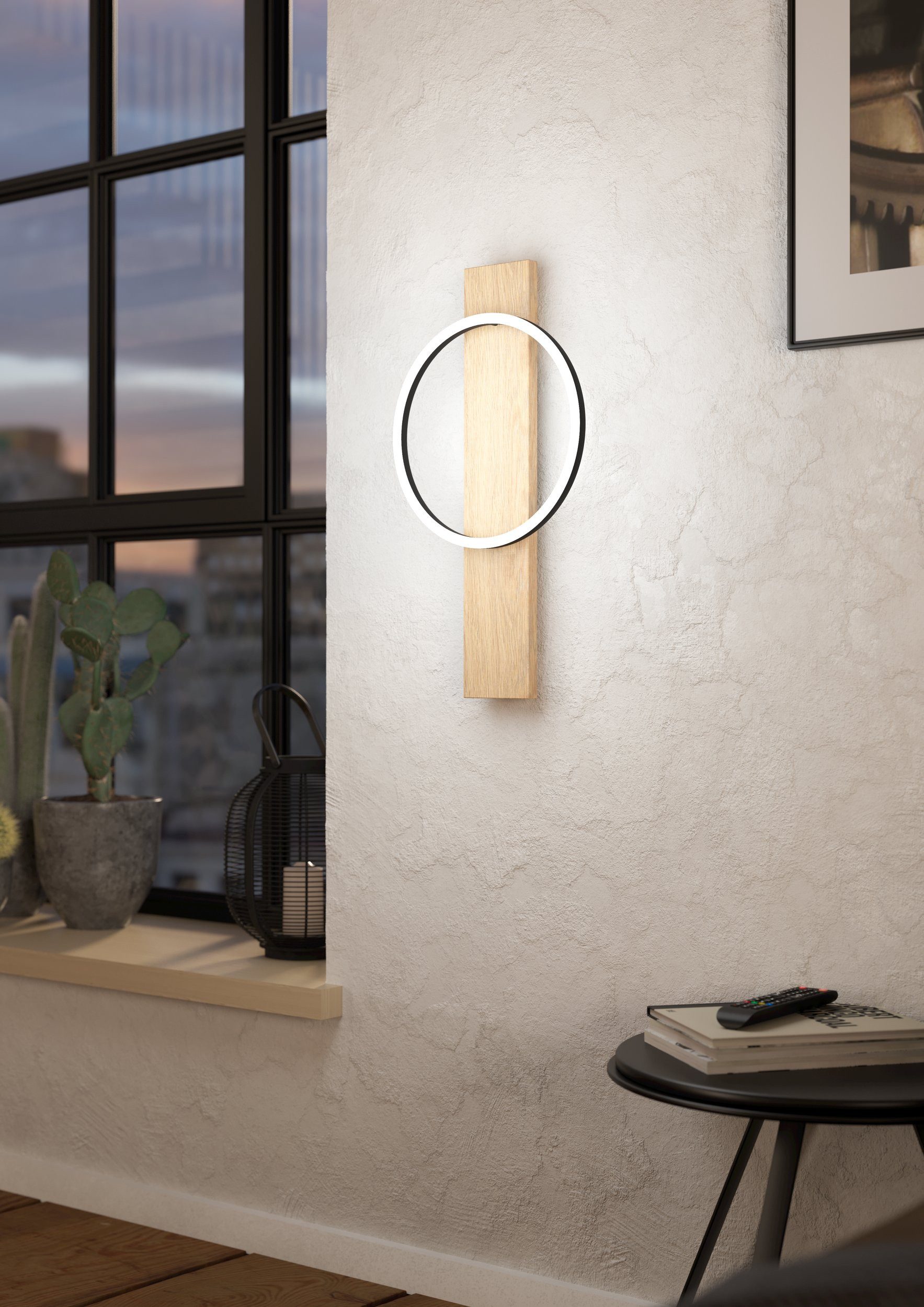 EGLO LED Wandleuchte Boyal, Leuchtmittel inklusive, Wandbeleuchtung für Innen, Wohnzimmerlampe in Natur, Schwarz und Weiß