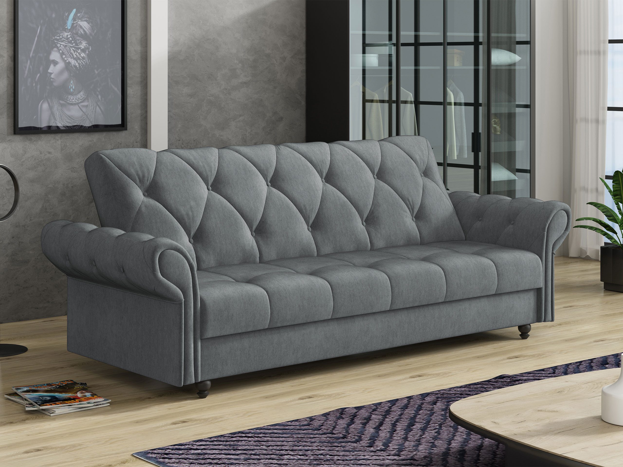 MIRJAN24 Schlafsofa Bona, mit Bettkasten und Schlaffunktion, Holzfüße in der Farbe Schwarz, 240x90x90 cm