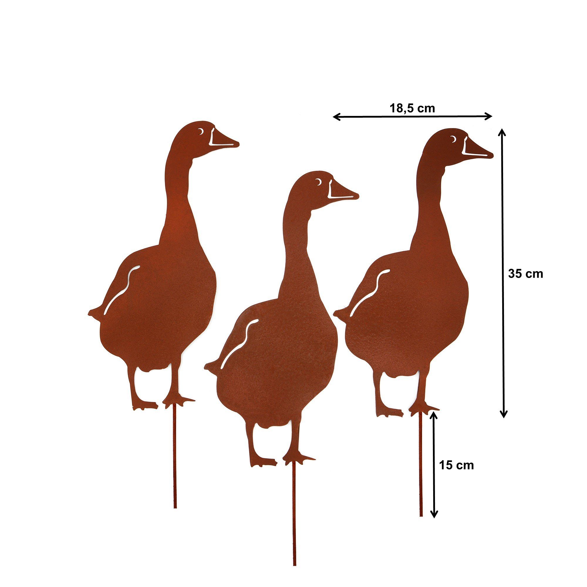 Gartendeko Set) Dekostecker UNUS robust Roststecker Deko GARDEN Garten Set 3er rostige 3er Rostdeko (3-St., Gartenstecker Gänse