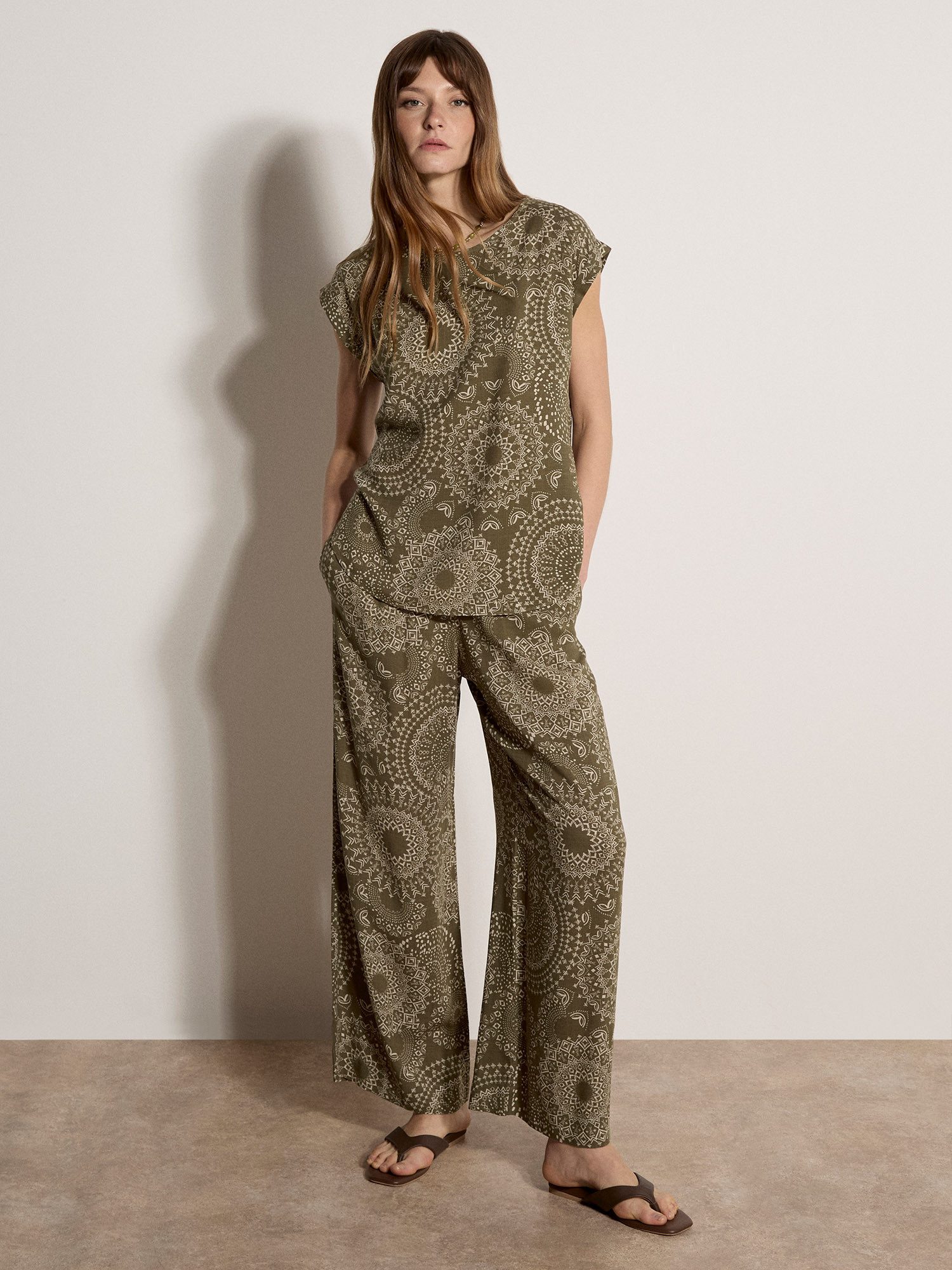 Apricot Stoffhose Kaleidoskop-Hose mit Webmuster