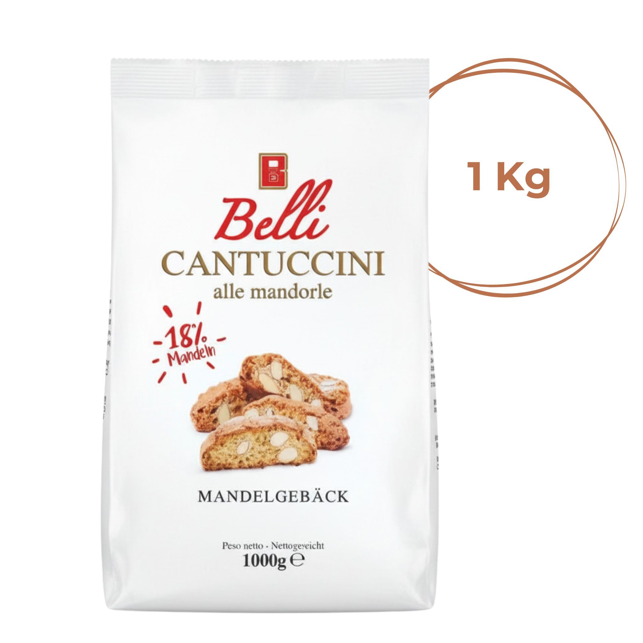 Belli Cantuccini Kekse Belli Cantuccini mit Mandeln, 1kg Großpackung, Gebäck aus Italien, 1 x (1000g Beutel, traditionelles italienisches Gebäck)