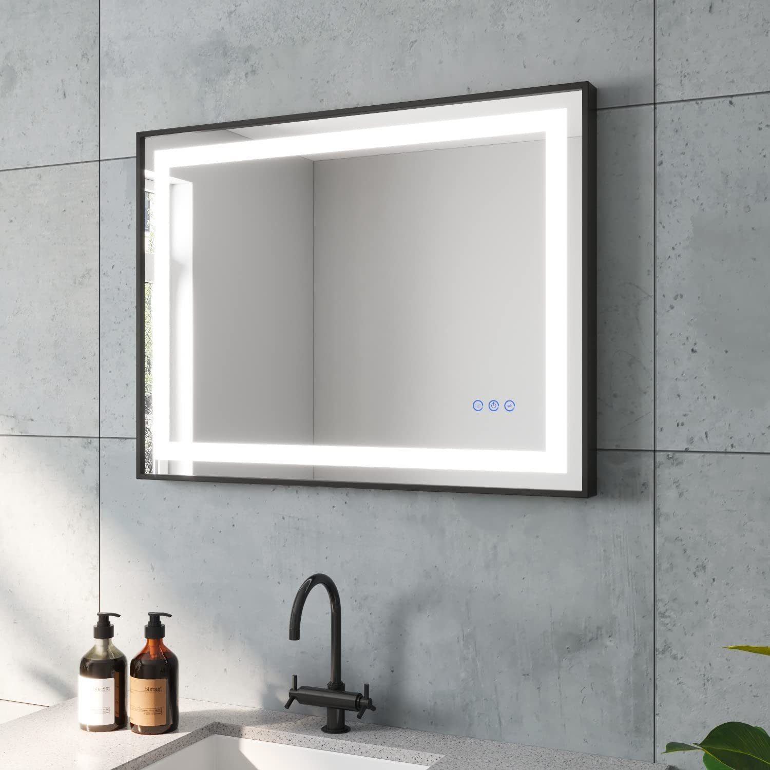 AQUABATOS Badspiegel LED Lichtspiegel Badezimmerspiegel mit Beleuchtung Bad Spiegel, 80x60 cm 3 Lichtfarbe Touch Beschlagfrei Dimmbar Slimline Design