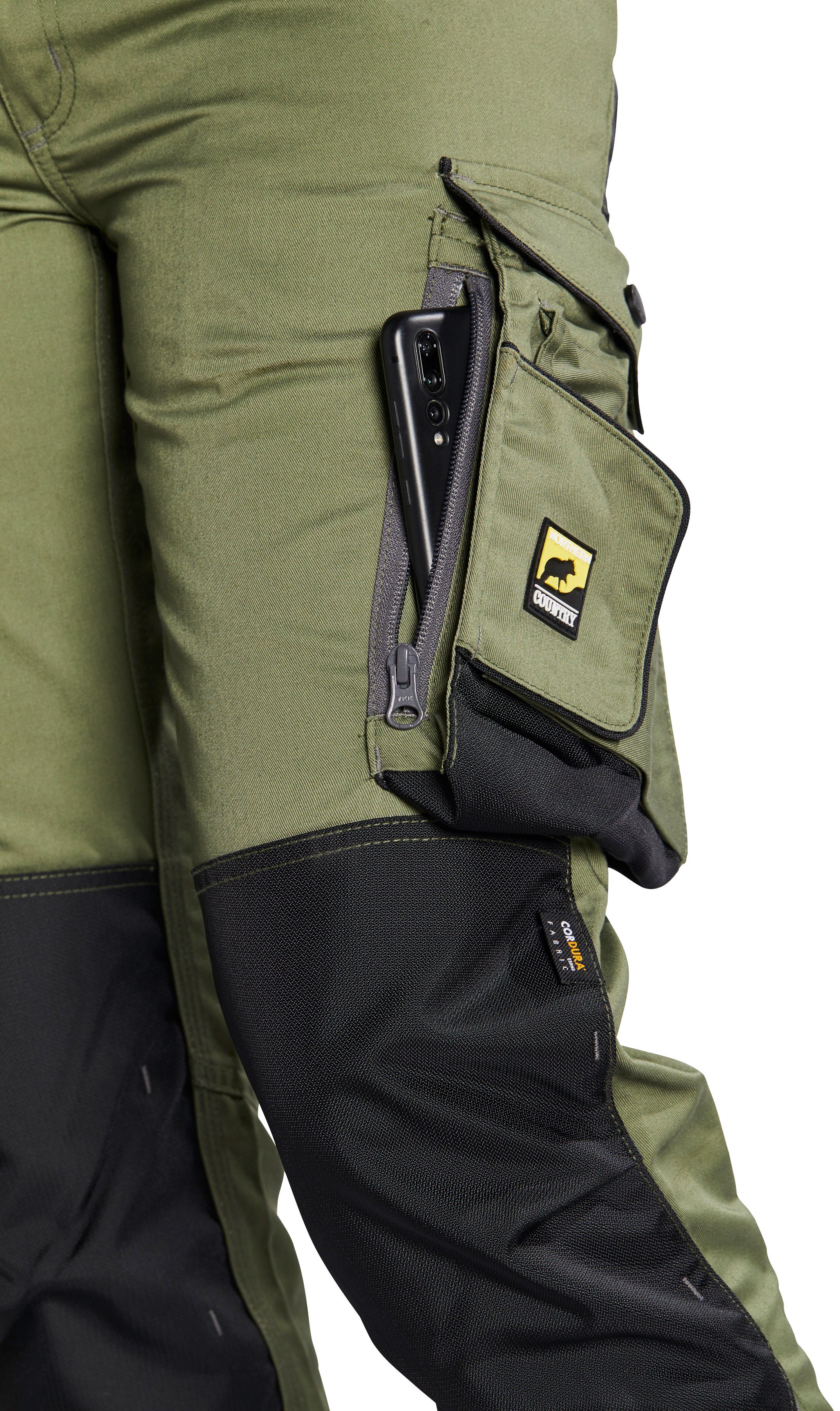 Cordura®Verstärkungen Innenbeinnaht + (langlebig Taschen) 3-fach Arbeitshose mit für und Reißverschlussbelüftung 9 olivgrün durch Northern Damen Verriegelungspunkte, Country