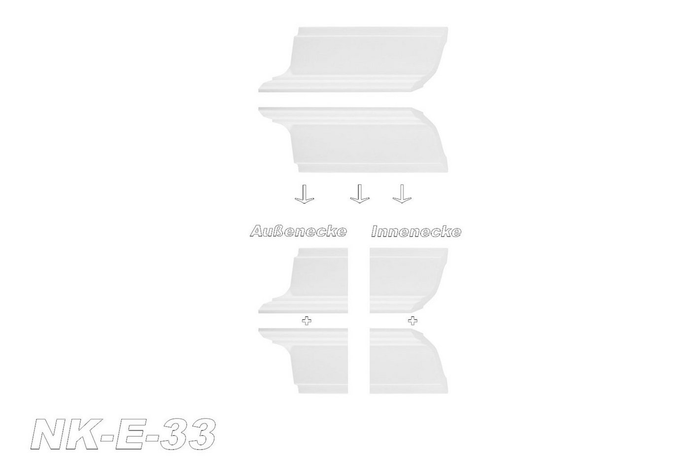 Thumbnail - marbet design Stuckleiste E-33, Innen- & Außenecke (1 Stück), XPS Styropor weiß - Deckenleisten Deckenabschlussleisten E...