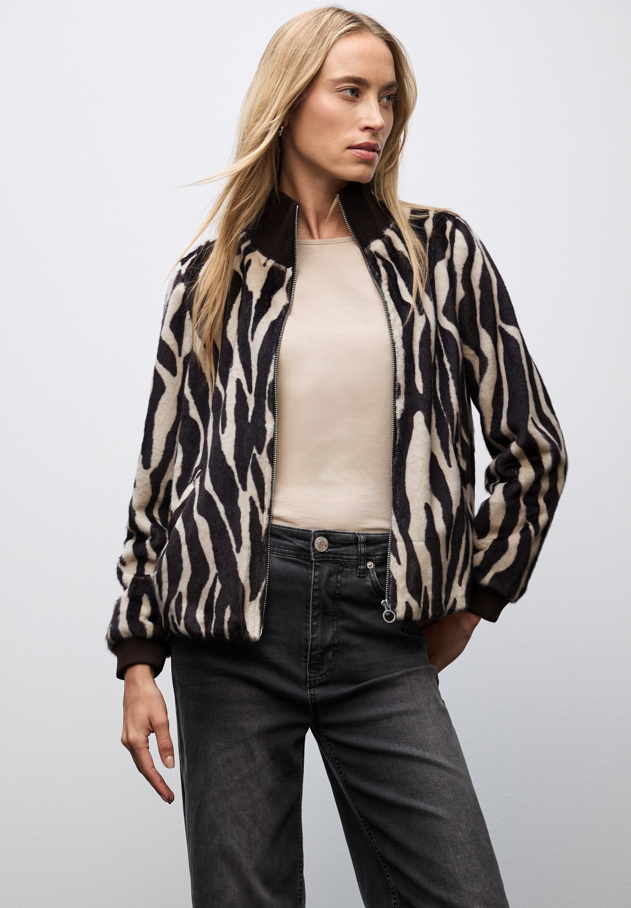 STREET ONE Blouson Fake Fur Zebra Blouson im Animal-Look günstig online kaufen