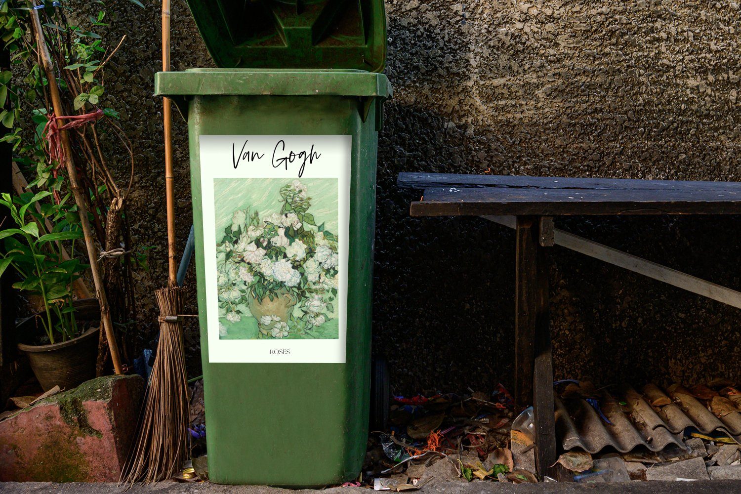 Mülleimer-aufkleber, Rosen - Mülltonne, Gogh St), Container, Abfalbehälter Sticker, Wandsticker Kunst - MuchoWow Van (1