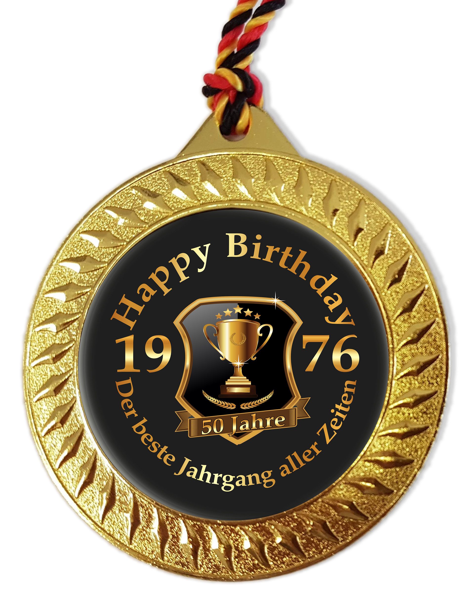 RAHMENLOS® Metallschild Medaille, Orden als Geschenk zum 50. Geburtstag - Jahrgang 1976, (Geschenkbox und Kordel), mit Geschenkbox und Kordel
