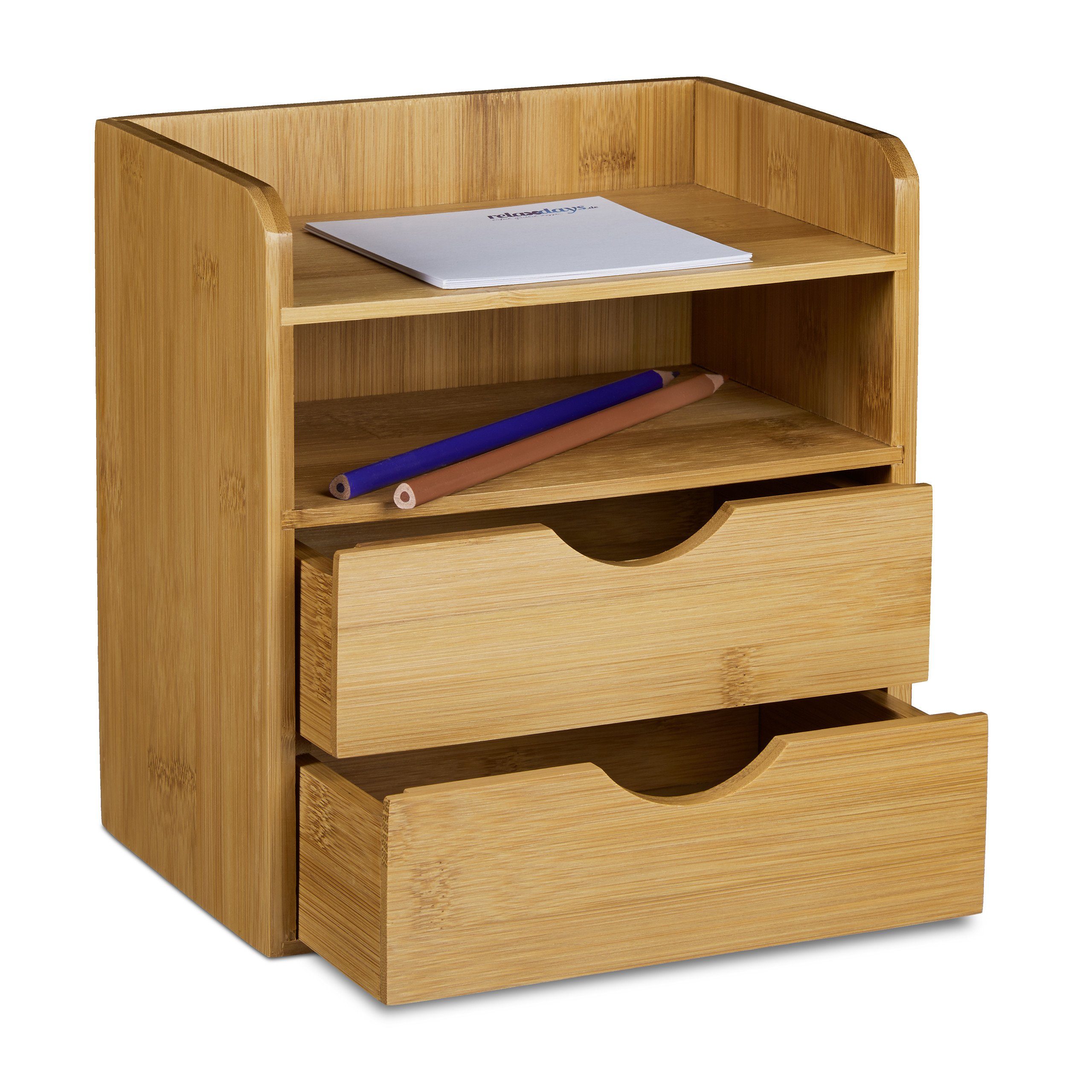 relaxdays Briefablage Schreibtisch-Organizer Bambus Schubladen (3-St)