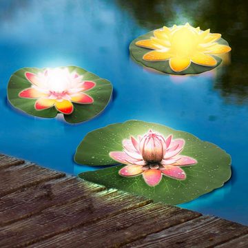 etc-shop Gartenleuchte, Leuchtmittel inklusive, Warmweiß, 6er Set Wasser Lilien Outdoor Rosen Design farbig IP44 Teich See Park
