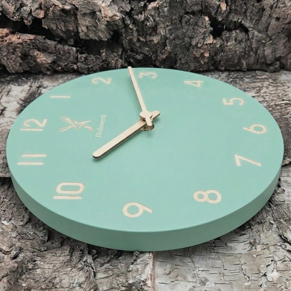 Holzwerk Wanduhr Designer Loft Quarzwanduhr aus Holz (Nahezu lautloses Uhrwerk, analog, 25 cm)
