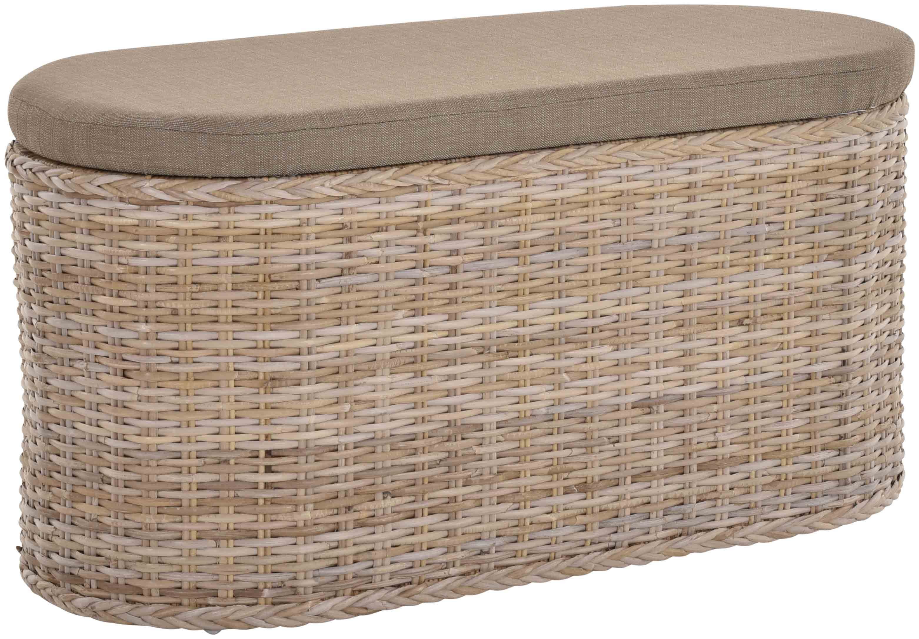 Krines Home Sitztruhe Ovaler Rattan Wäschekorb mit Deckel Wäschetruhe Breit Sitzbank Natur, Flur Sitzhocker Bank Sitz-Truhe