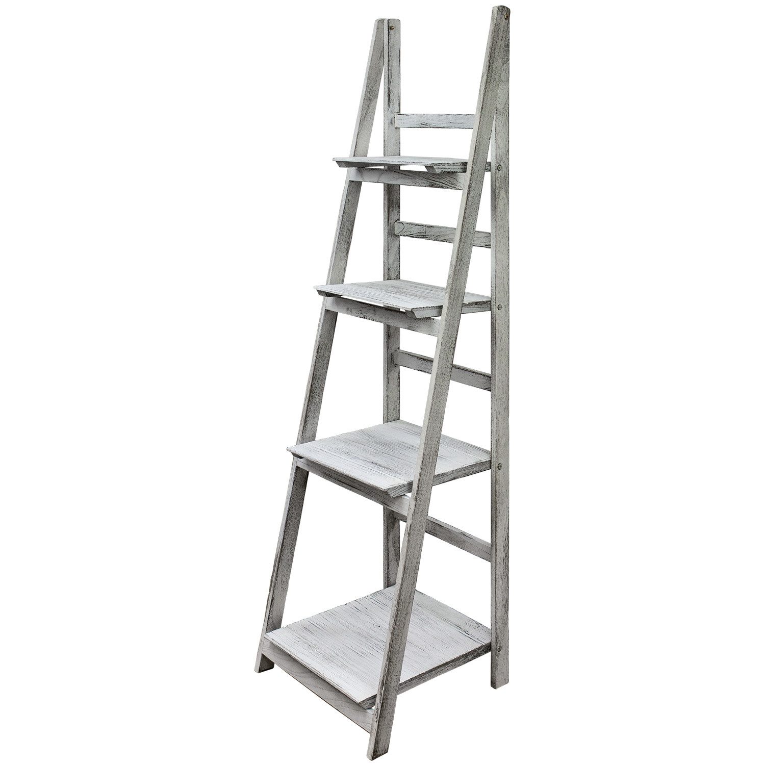 Kingpower Leiterregal Bücherregal Wandregal Standregal Blumentreppe Klappbar Antik-Weiß