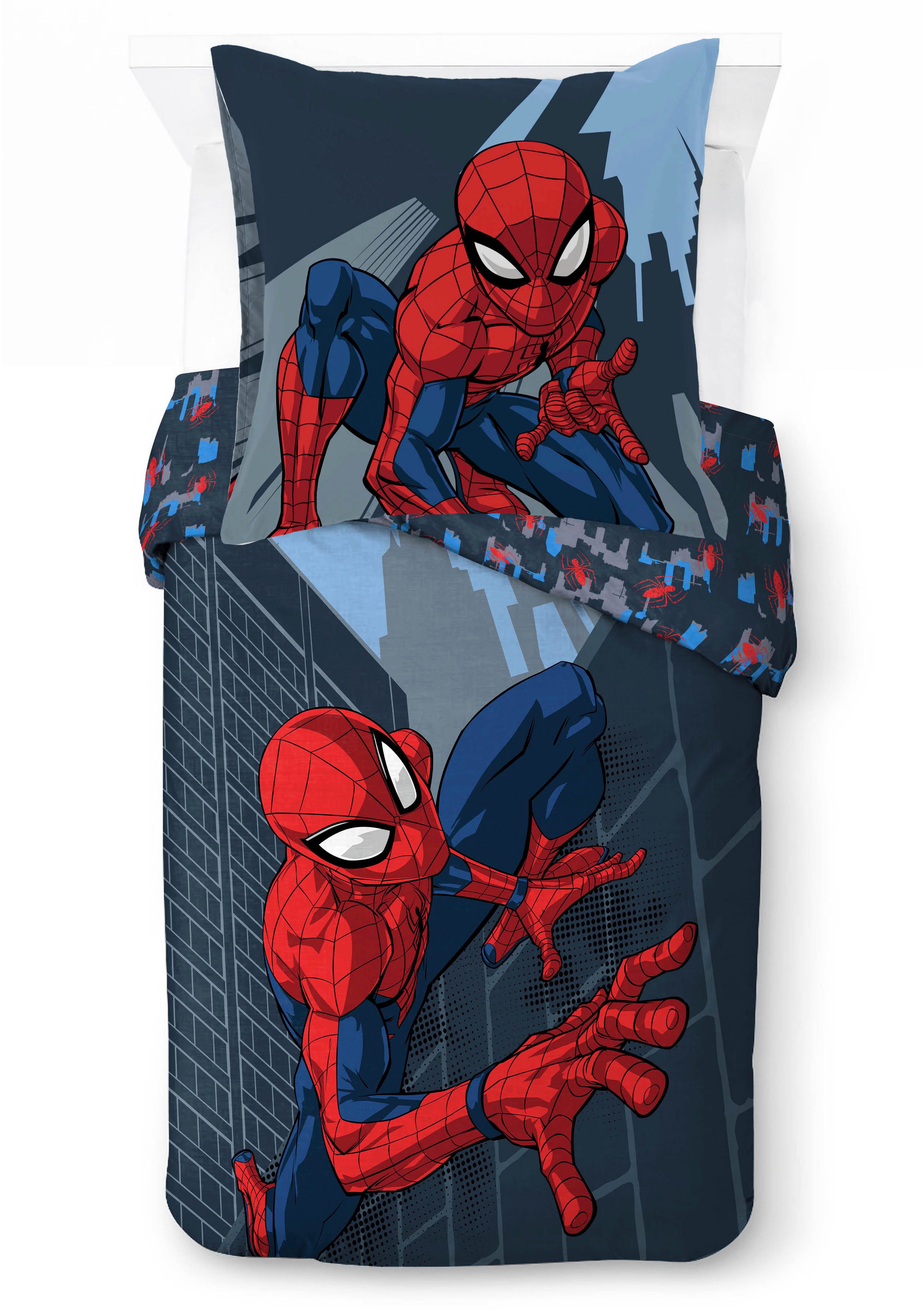 MARVEL Kinderbettwäsche Marvel Spiderman Bettbezug-Set 135x200 cm + Kissenbezug 80x80 cm, Washed Cotton, 2 teilig, 100 % Baumwolle, maschinenwaschbar, wendbar