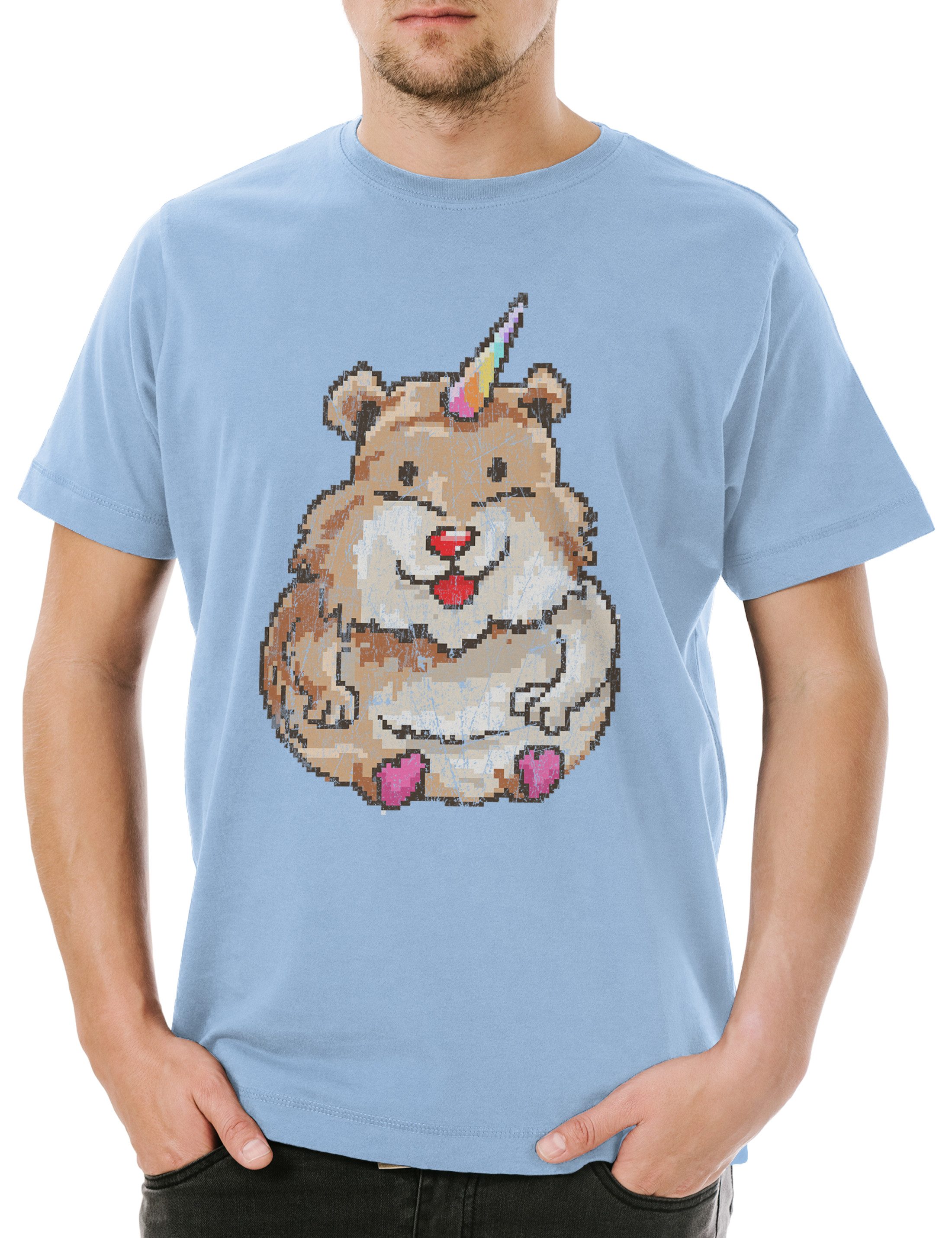 Urban Backwoods Print-Shirt Hamstercorn Herren T-Shirt Einhorn Regenbogen Hamster Unicorn Haustier (1-tlg) Rainbow Pixel Geek Nerd